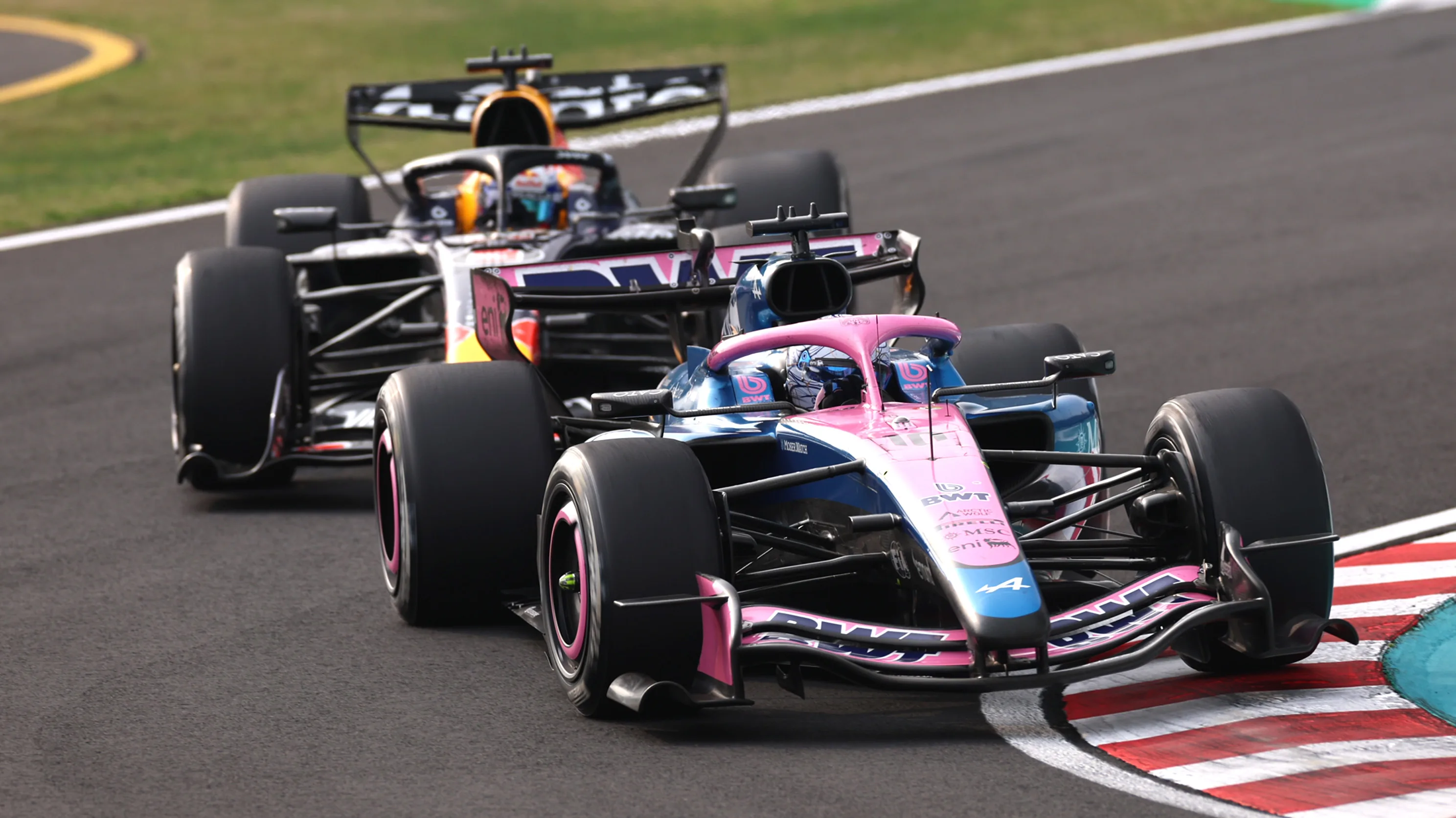 SUZUKA, JAPAN - MARCH 29: Pierre Gasly of France driving the (10) Alpine F1 A526 Mercedes leads Max