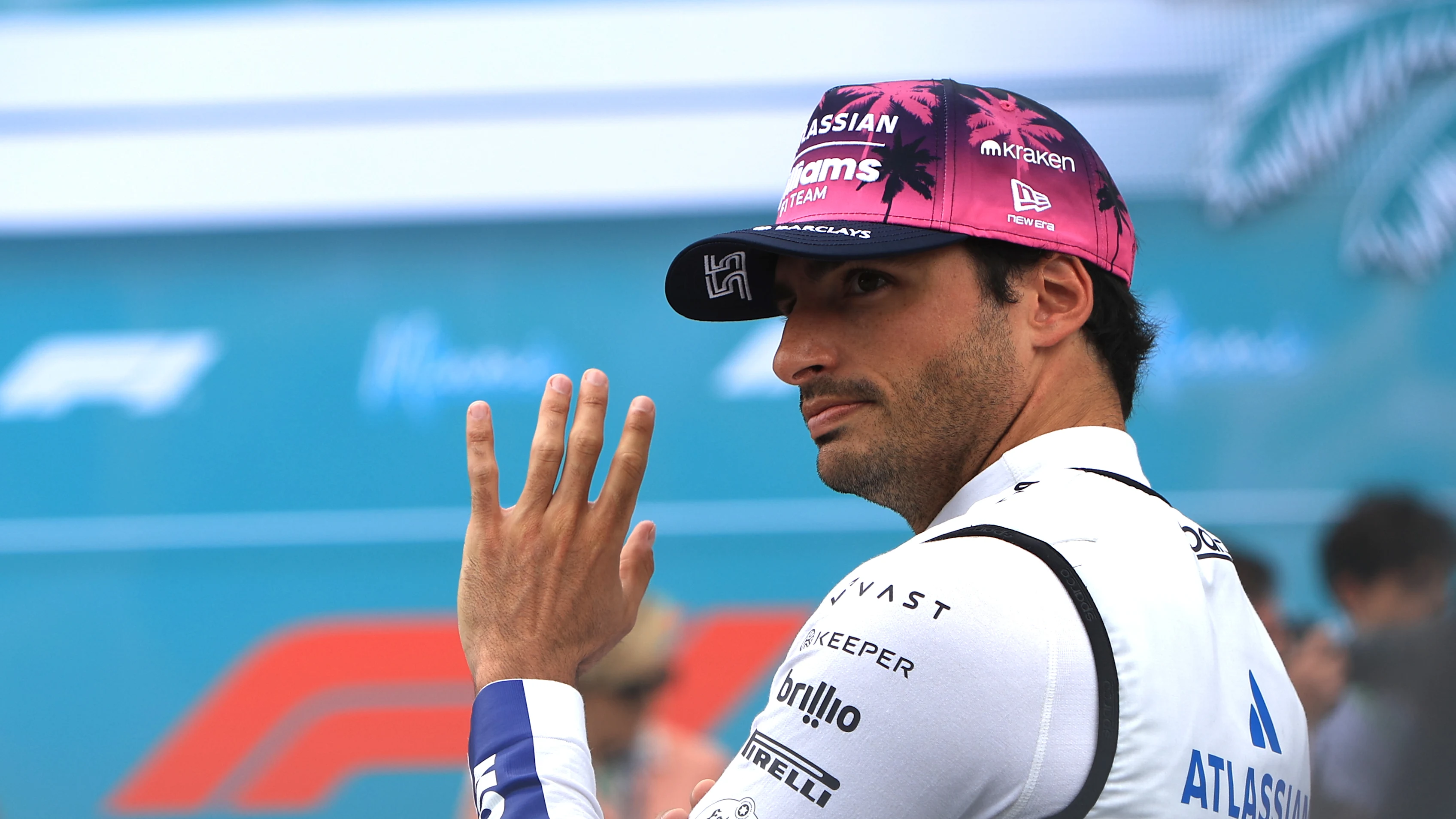 MIAMI GARDENS, FL - MAY 03: Williams driver Carlos Sainz #55 waves to the fans prior to the running