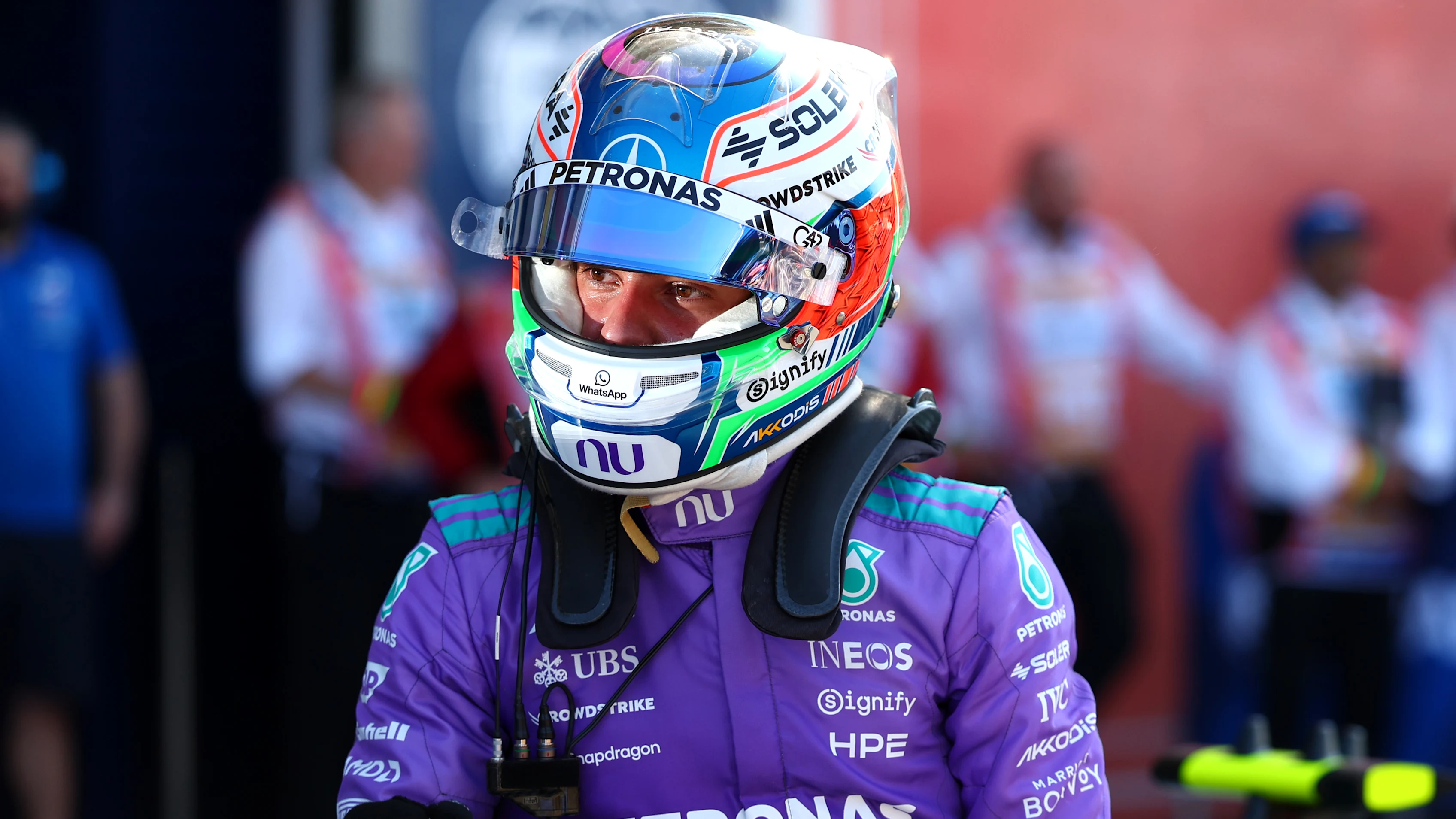 MIAMI, FLORIDA - MAY 02: Pole position qualifier Andrea Kimi Antonelli of Italy and Mercedes AMG