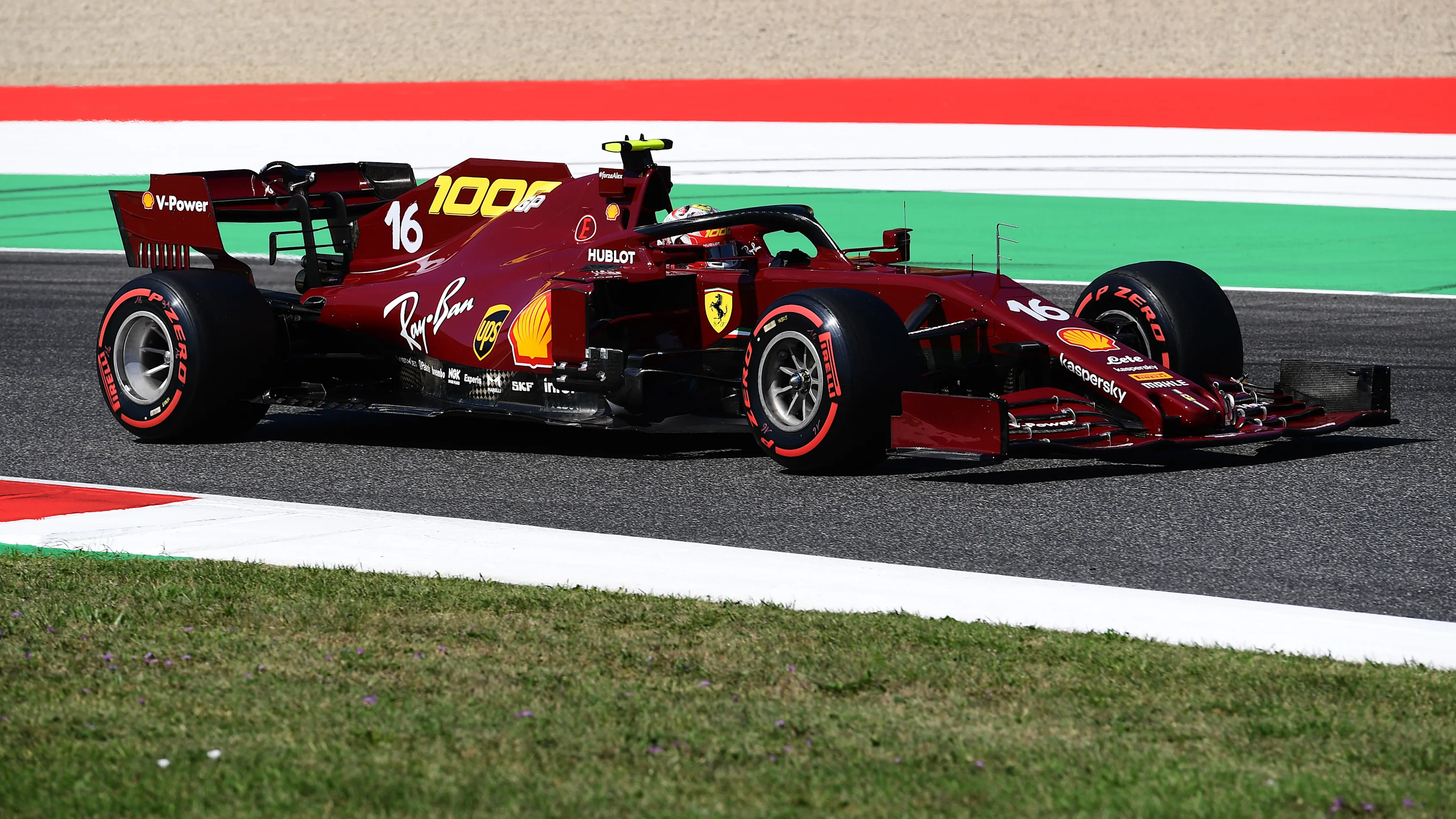SCARPERIA, ITALY - SEPTEMBER 12: Charles Leclerc of Monaco driving the (16) Scuderia Ferrari SF1000