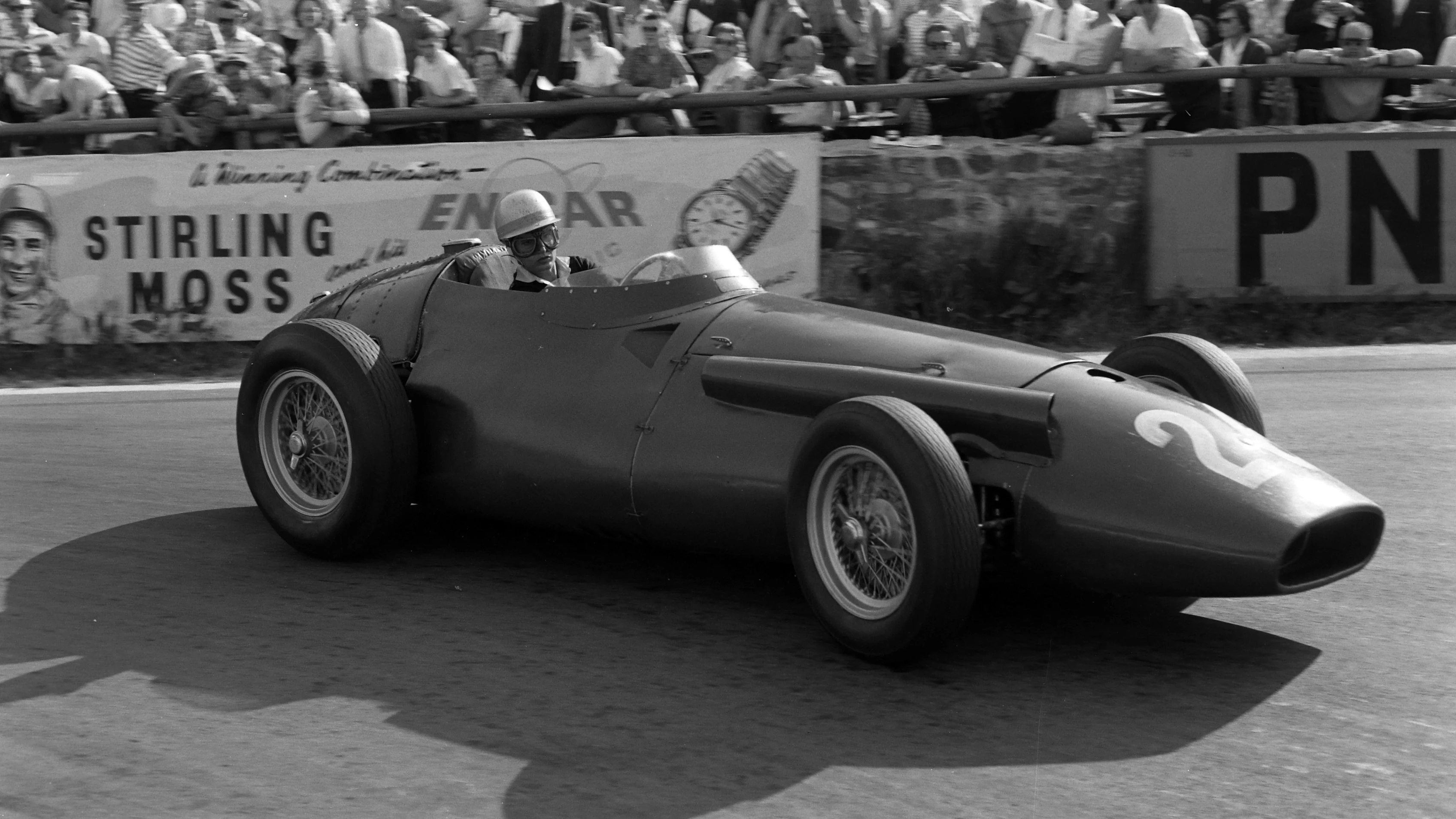 JUNE 15: Maria Teresa de Filippis, Maserati 250F during the Belgian GP on June 15, 1958. (Photo by
