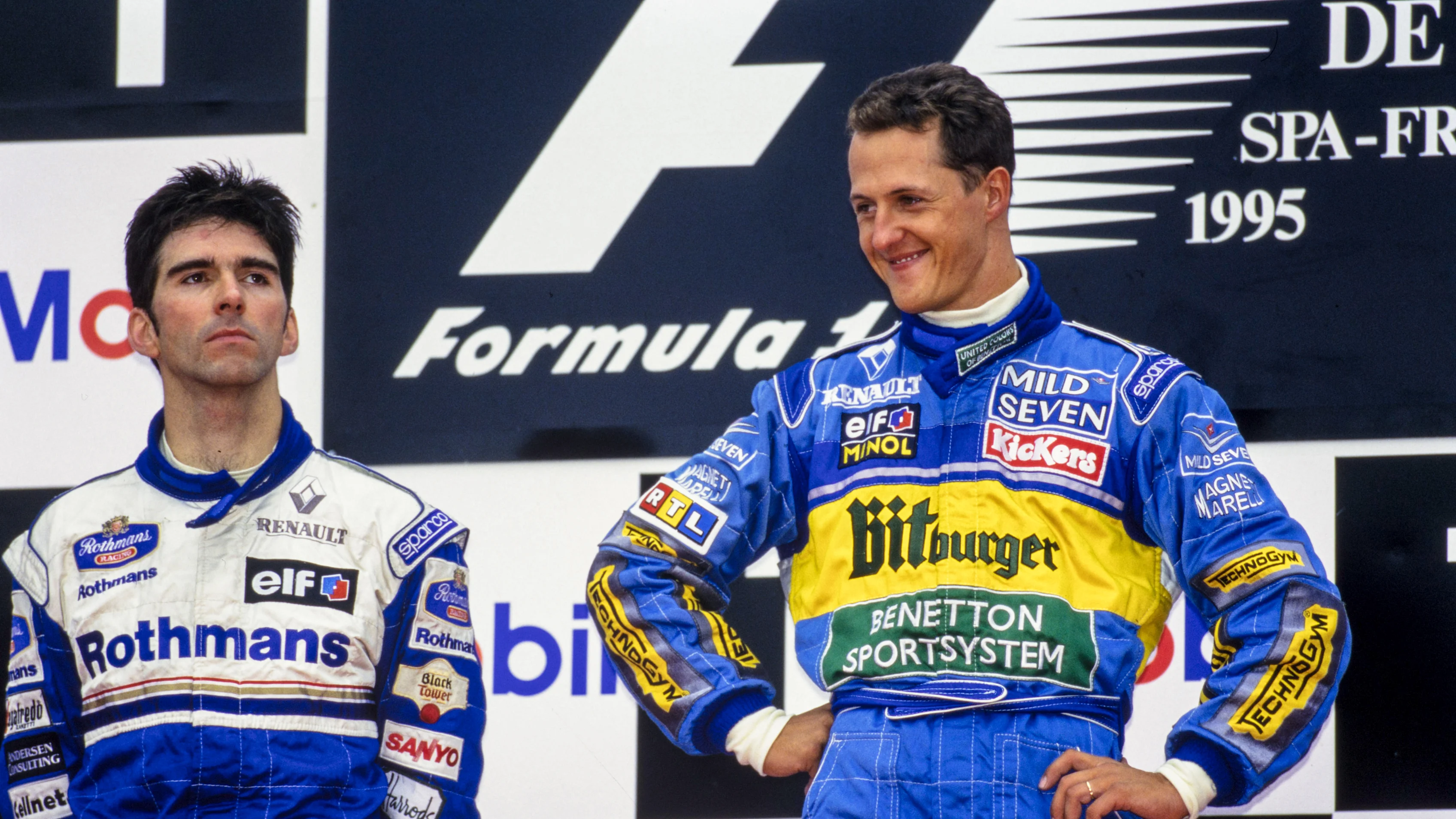 SPA-FRANCORCHAMPS, BELGIUM - AUGUST 27: Damon Hill, 2nd position, and Michael Schumacher, 1st