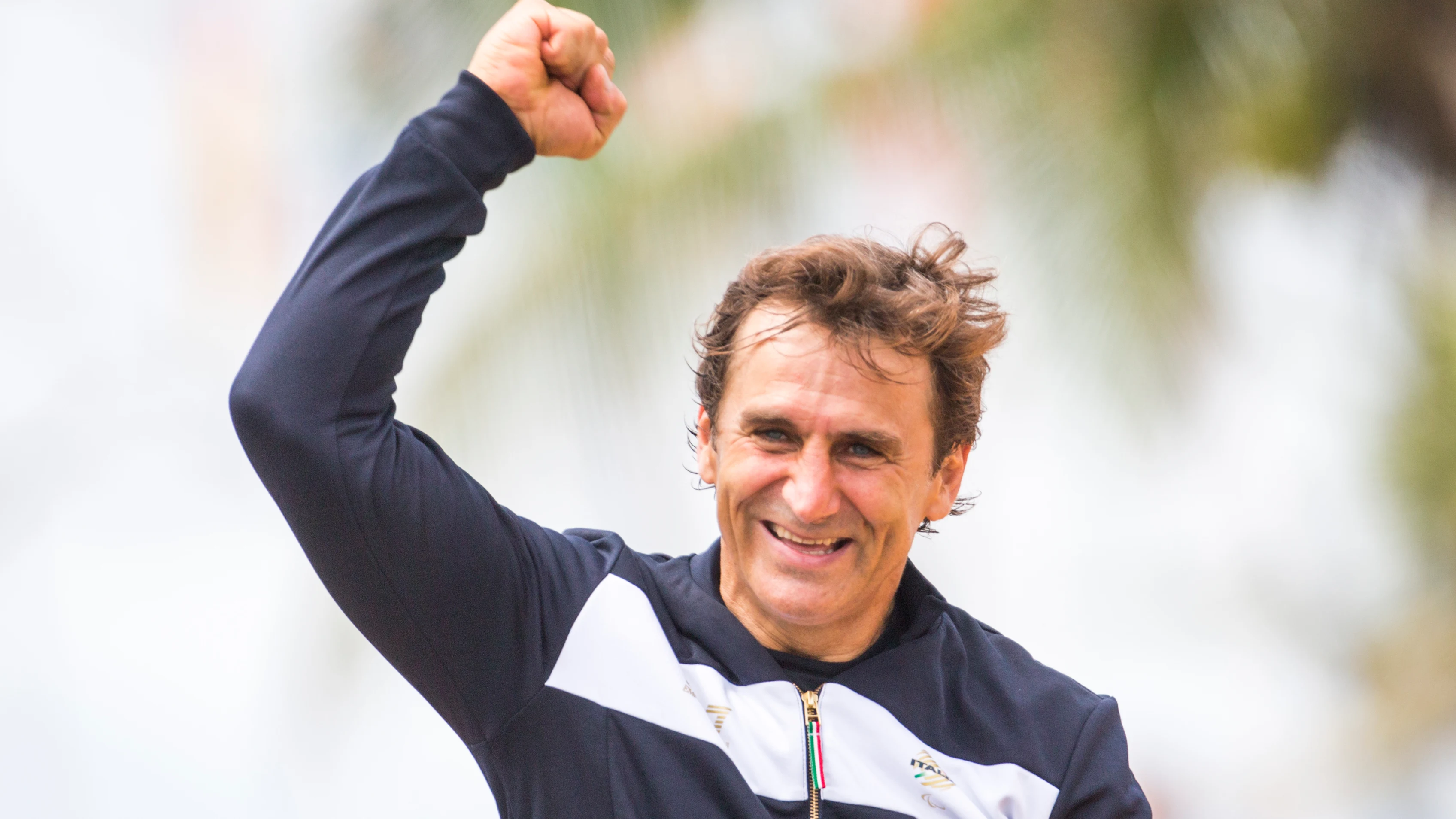 Alessandro Zanardi of Italy reacts after competing in the Men's Road Race H5 on day 8 of the Rio