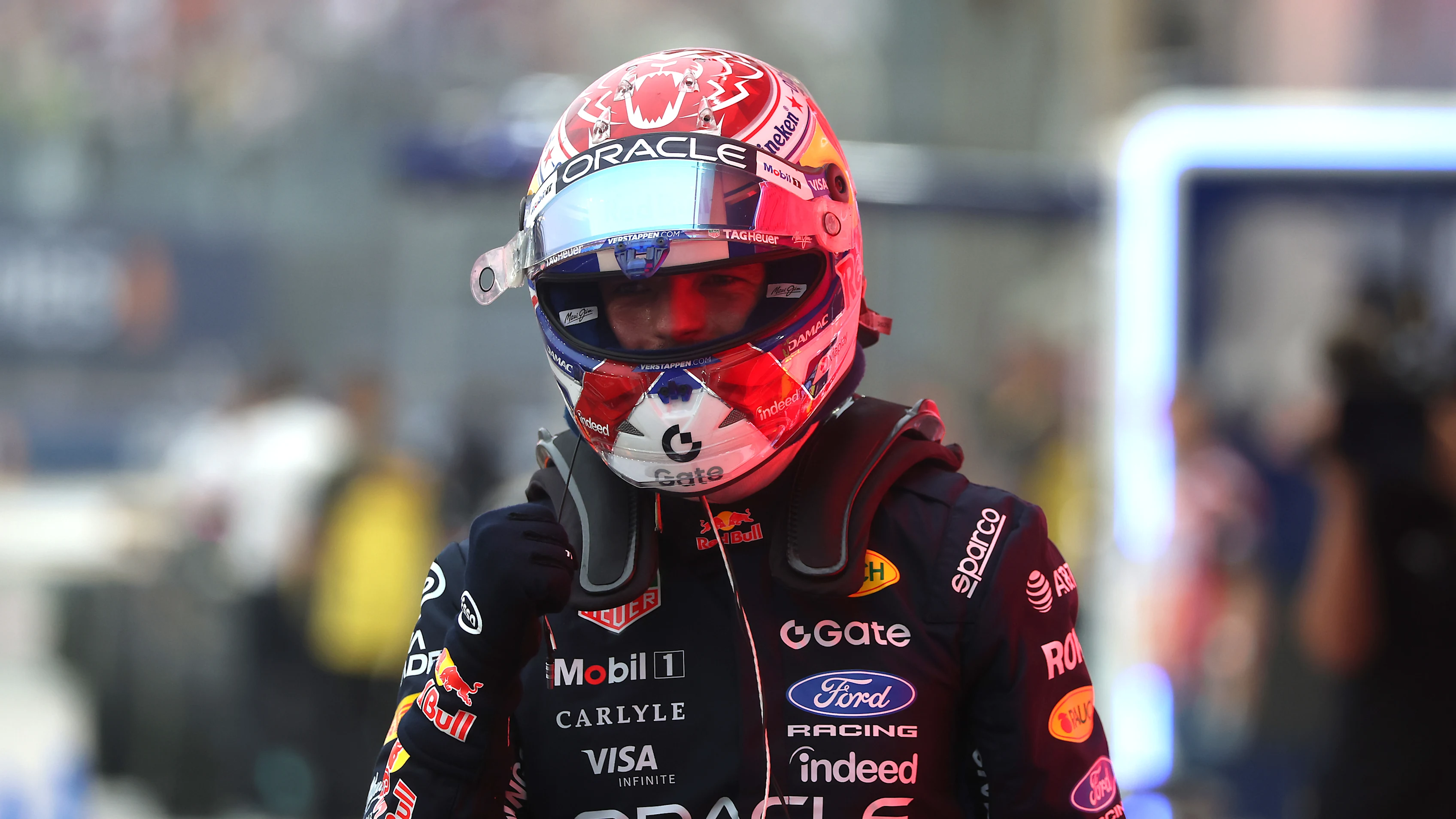 SINGAPORE, SINGAPORE - OCTOBER 10: Sprint winner Max Verstappen of the Netherlands and Oracle Red