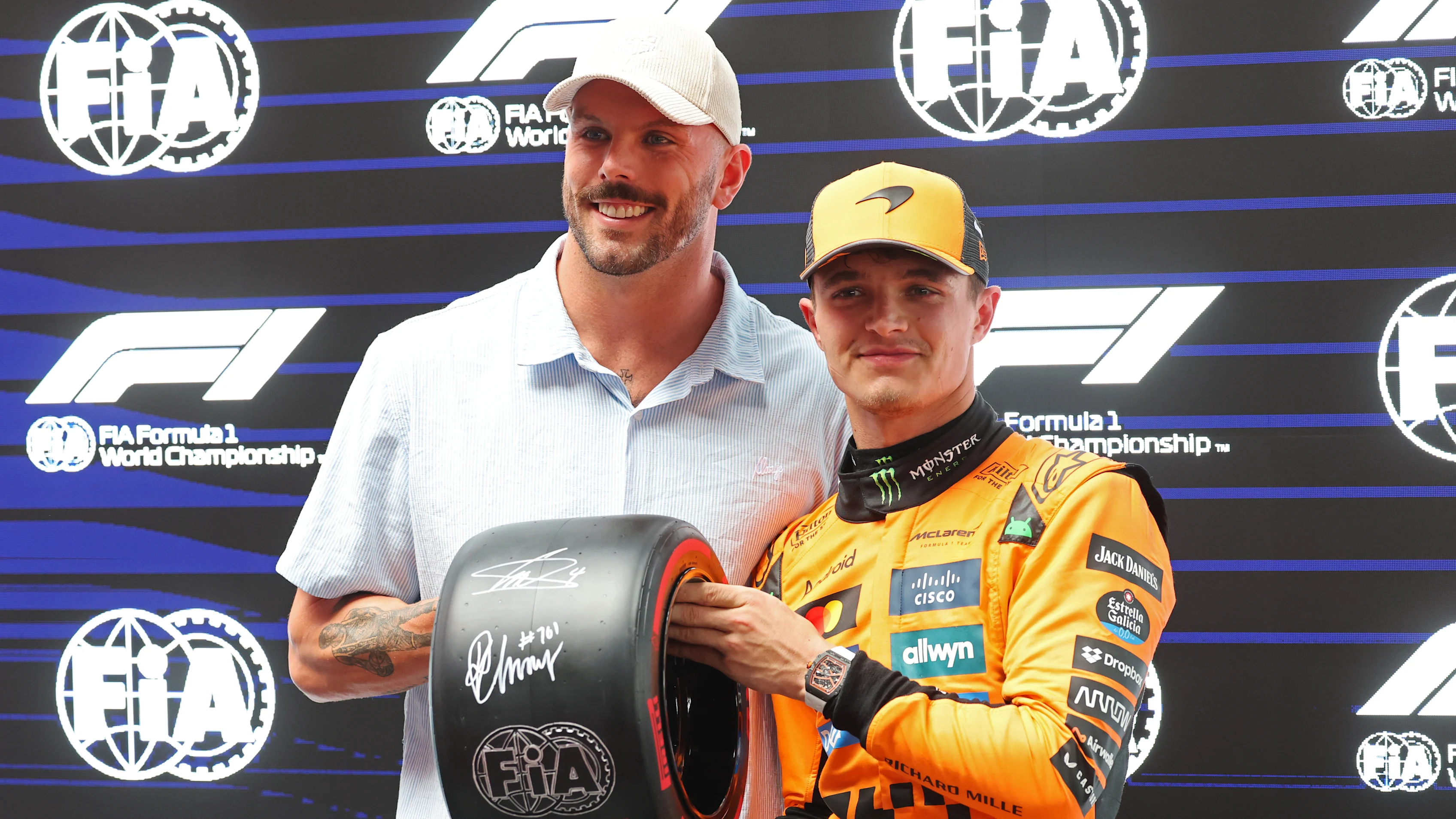 MELBOURNE, AUSTRALIA - MARCH 15: Australian Swimmer Kyle Chalmers prsents the Pirelli Pole Position