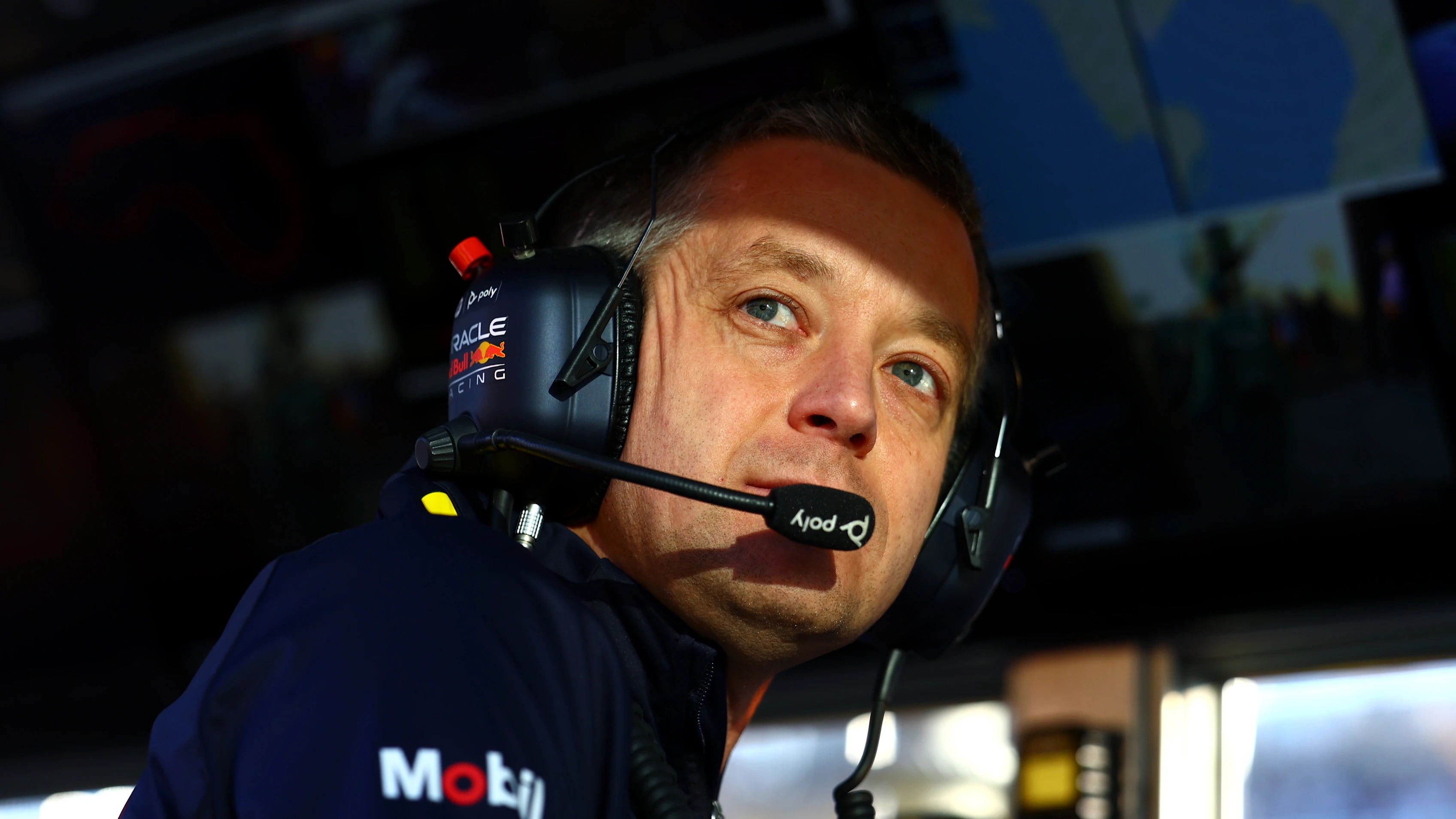 MELBOURNE, AUSTRALIA - APRIL 02: Will Courtenay, Head of Race Strategy of Red Bull Racing looks on
