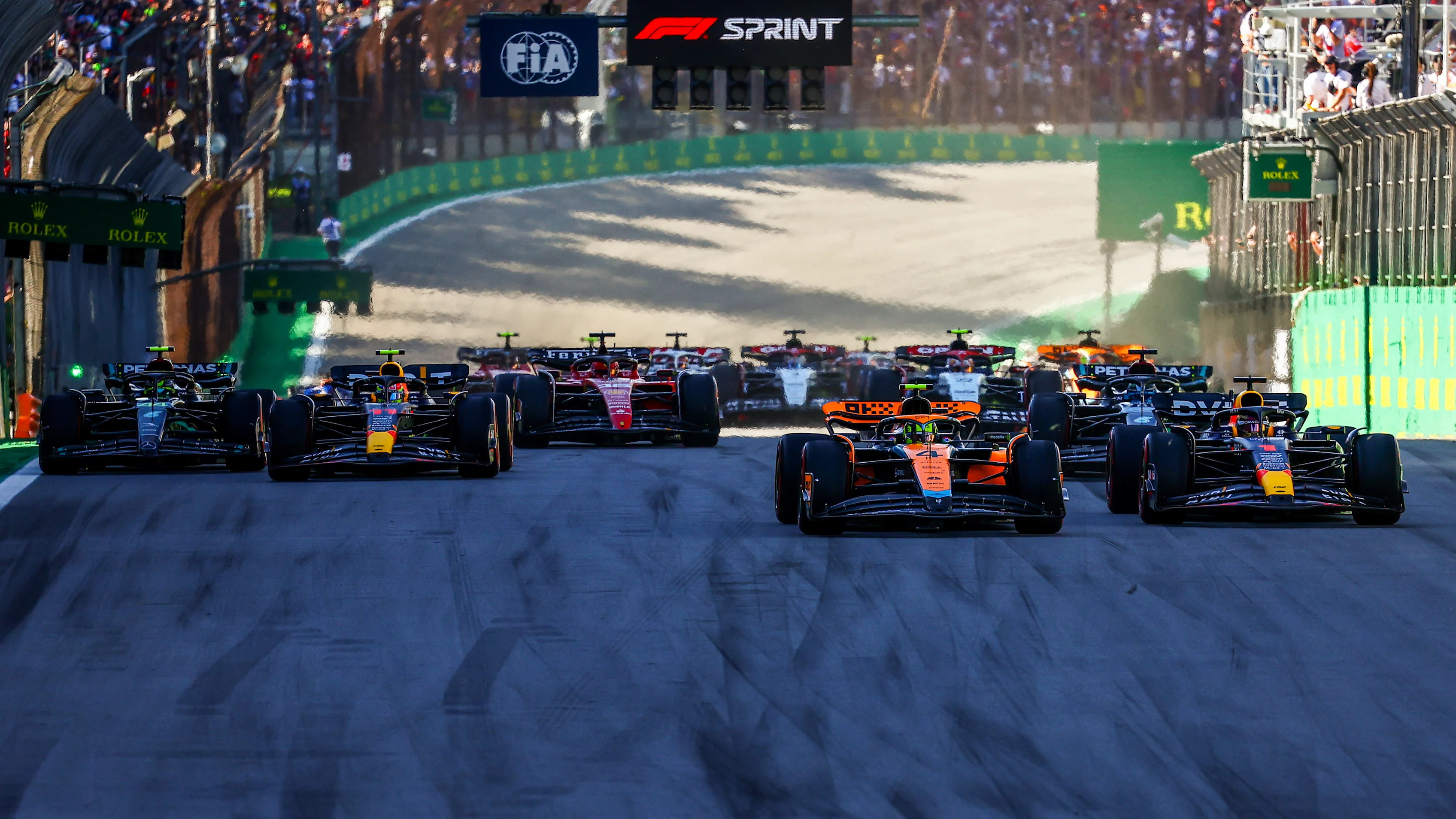 SAO PAULO, BRAZIL - NOVEMBER 04: Max Verstappen of the Netherlands driving the (1) Oracle Red Bull