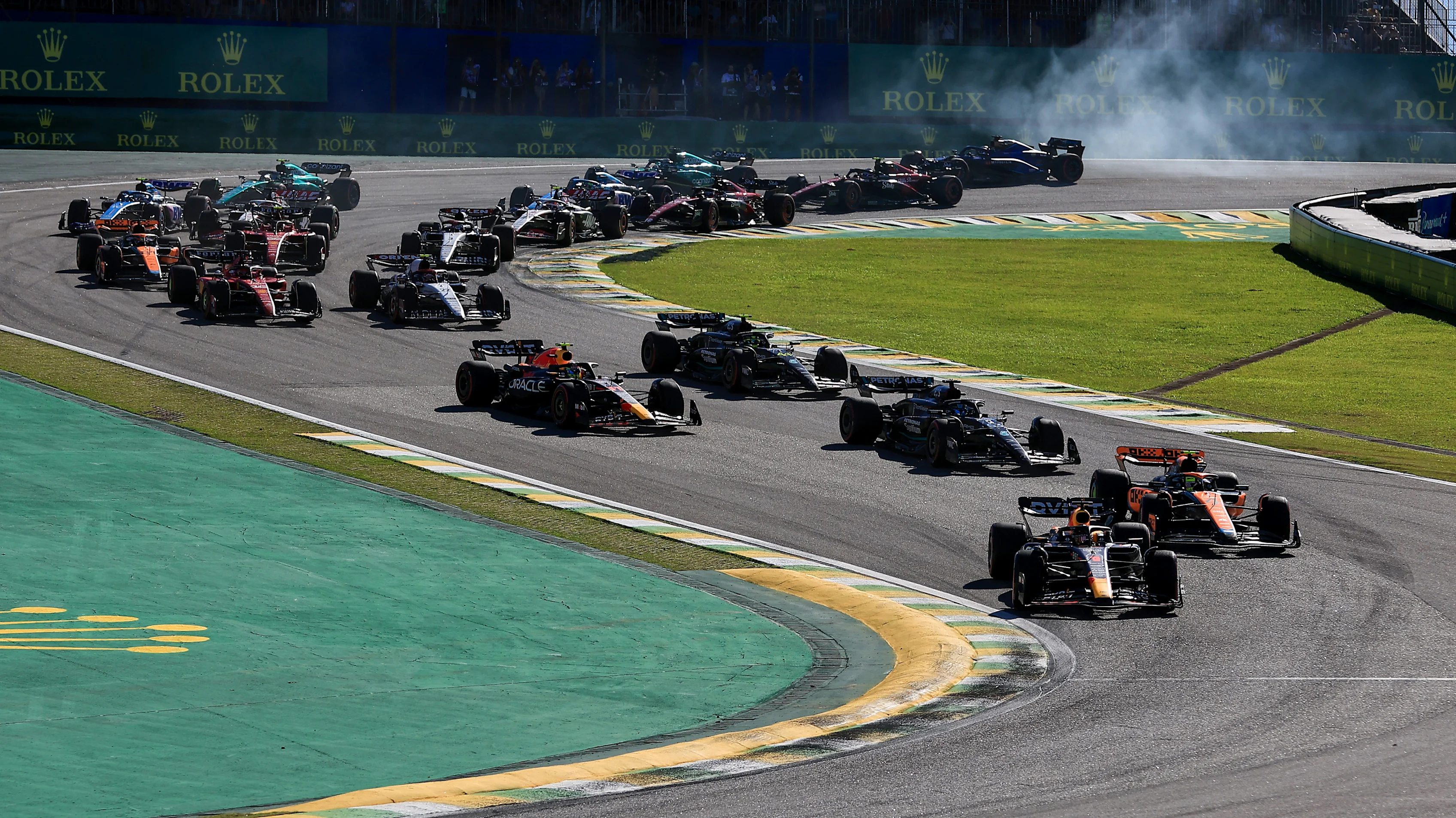 SAO PAULO, BRAZIL - NOVEMBER 04: Max Verstappen of the Netherlands driving the (1) Oracle Red Bull