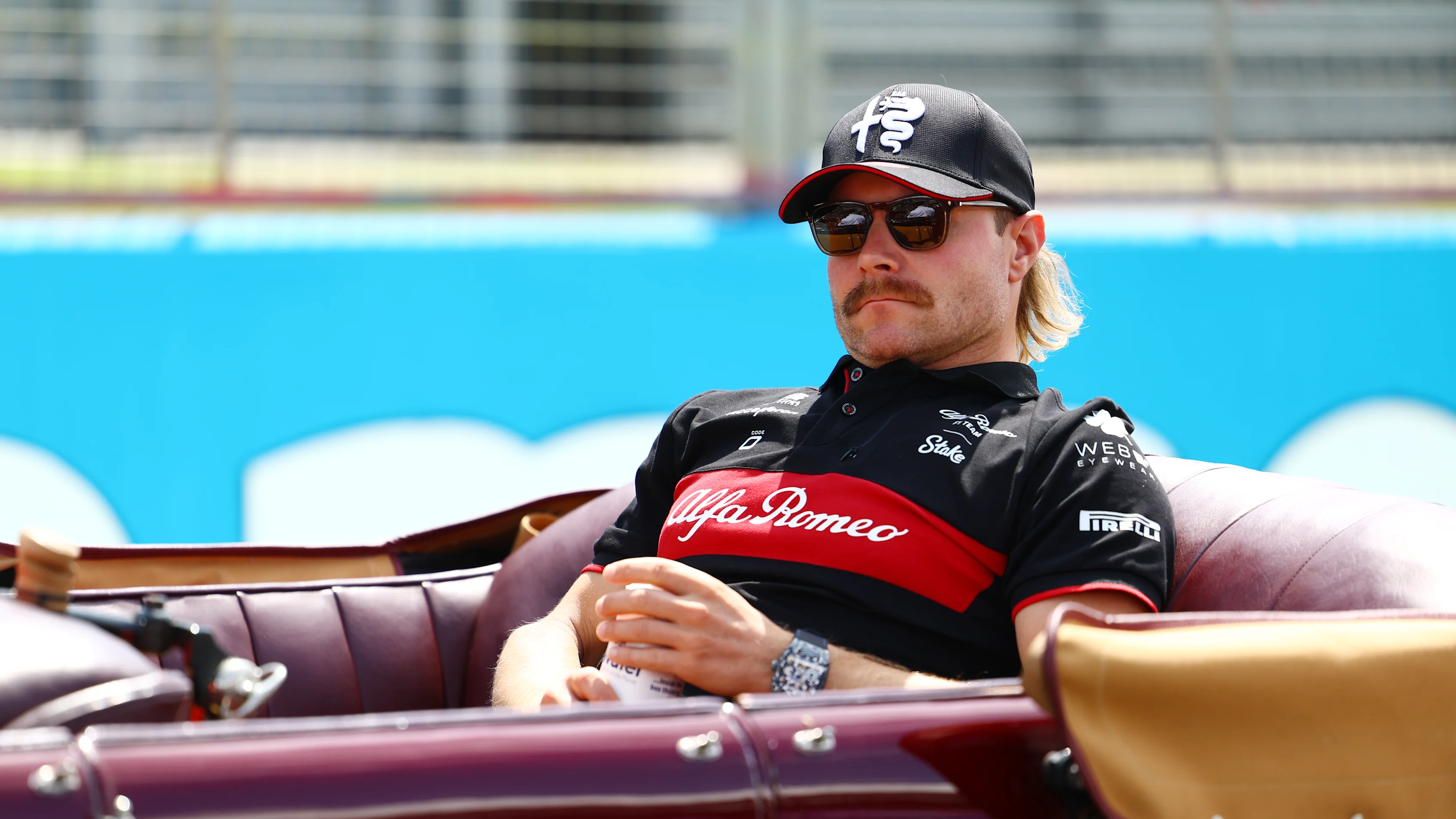 NORTHAMPTON, ENGLAND - JULY 09: Valtteri Bottas of Finland and Alfa Romeo F1 looks on from the