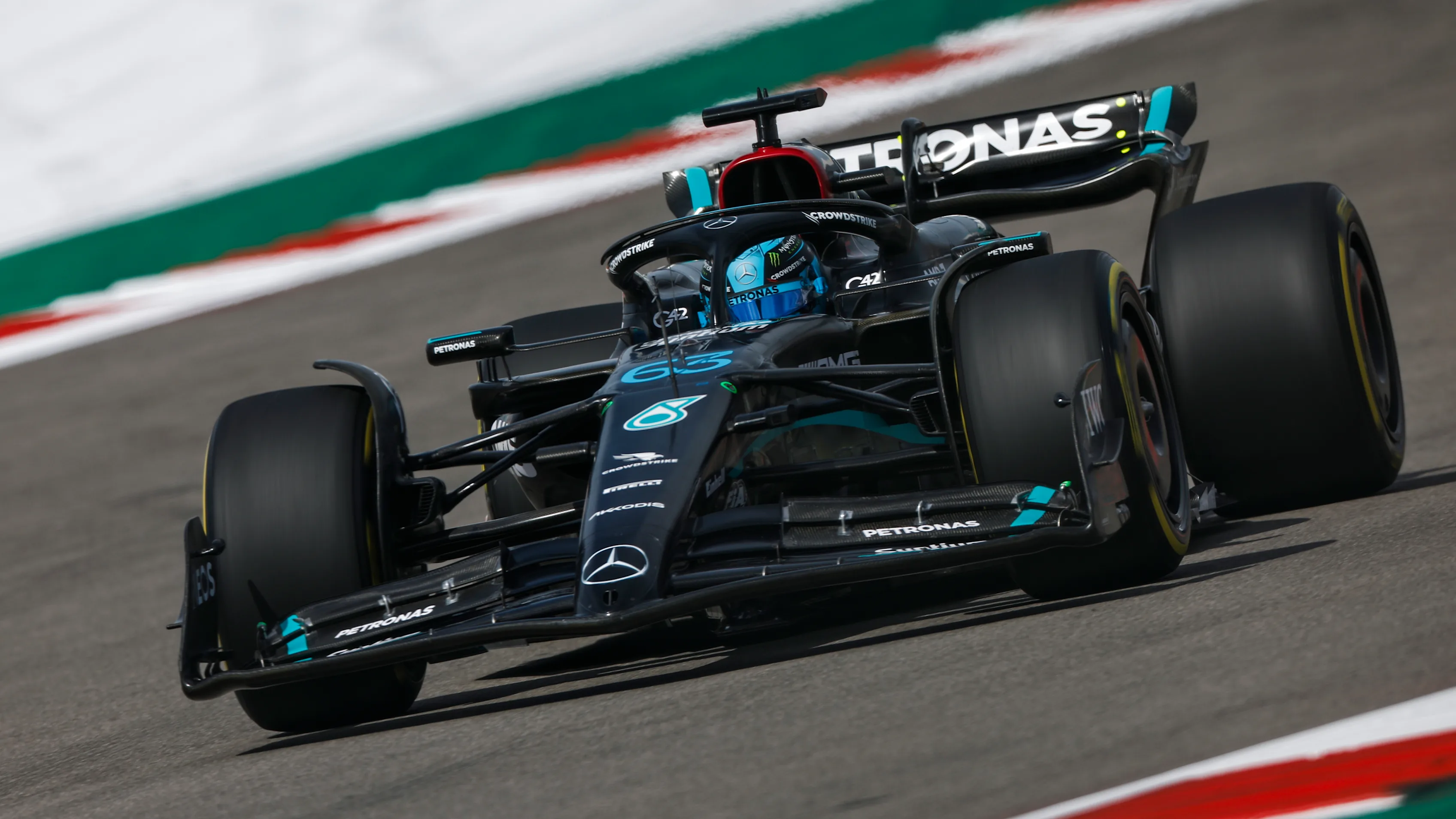 AUSTIN, TEXAS - OCTOBER 21: George Russell of Great Britain driving the (63) Mercedes AMG Petronas