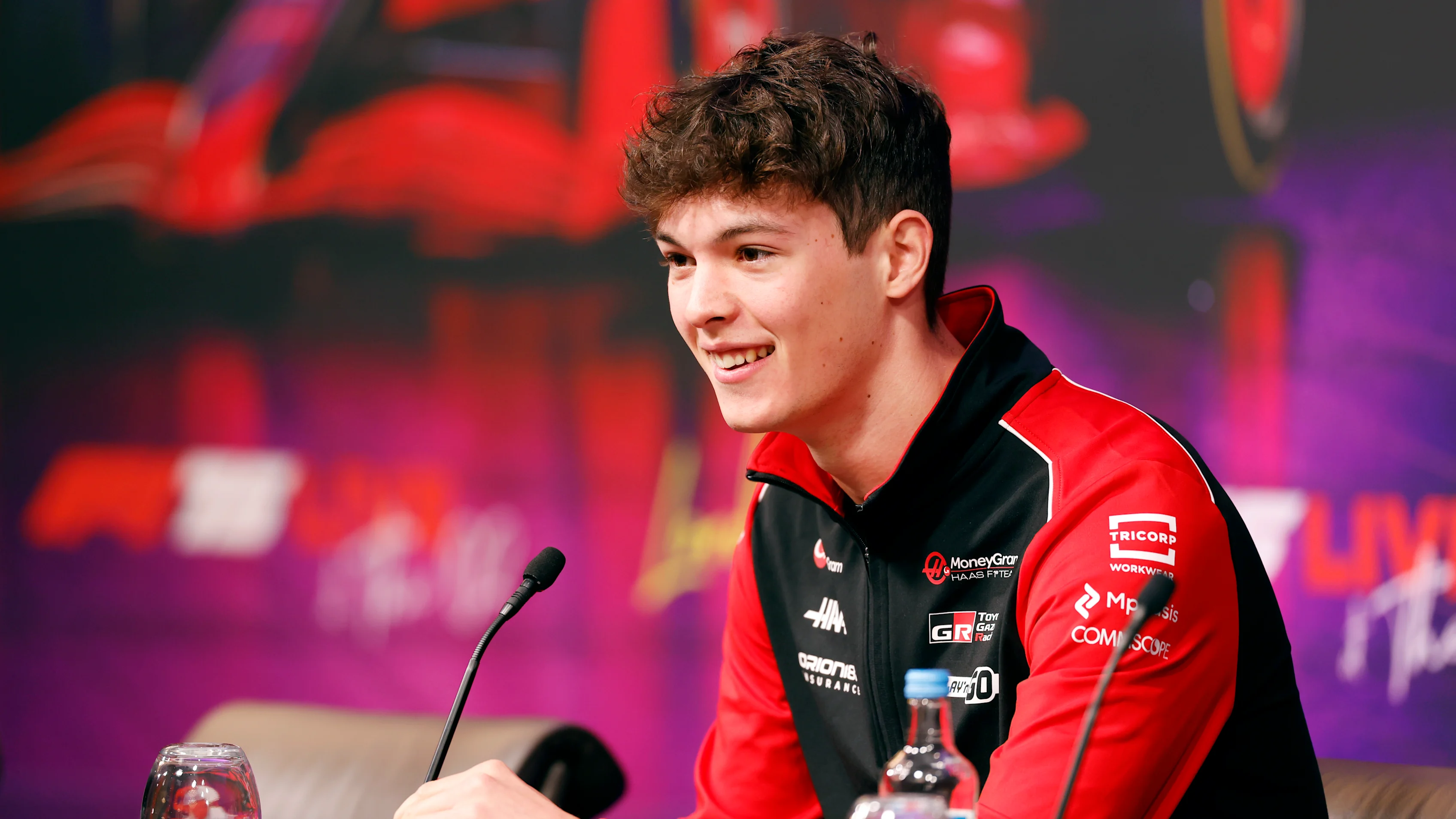 LONDON, ENGLAND - FEBRUARY 18: Oliver Bearman of Great Britain and Haas F1 talks to the media