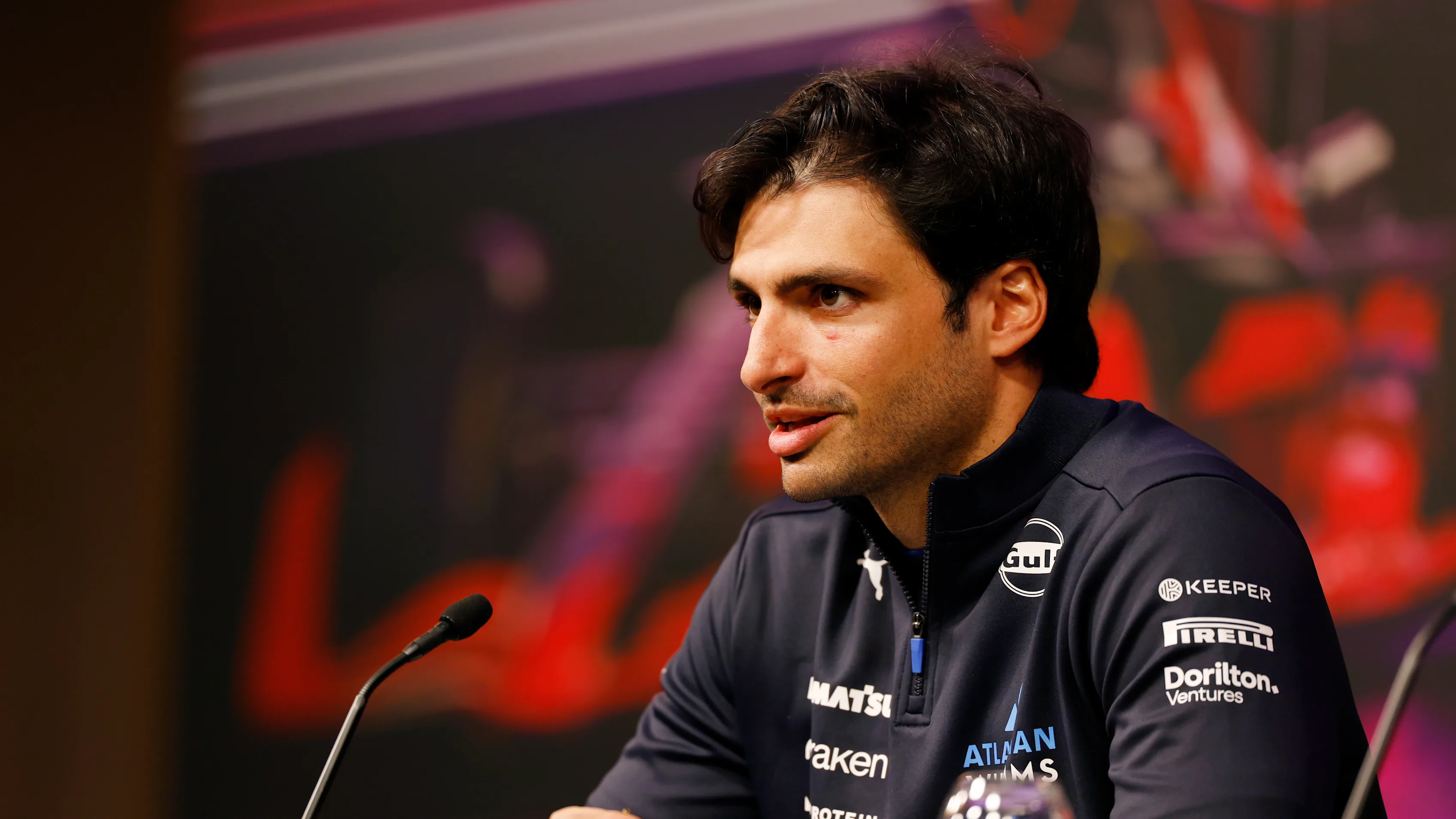 LONDON, ENGLAND - FEBRUARY 18: Carlos Sainz of Spain and Williams talks to the media during a press