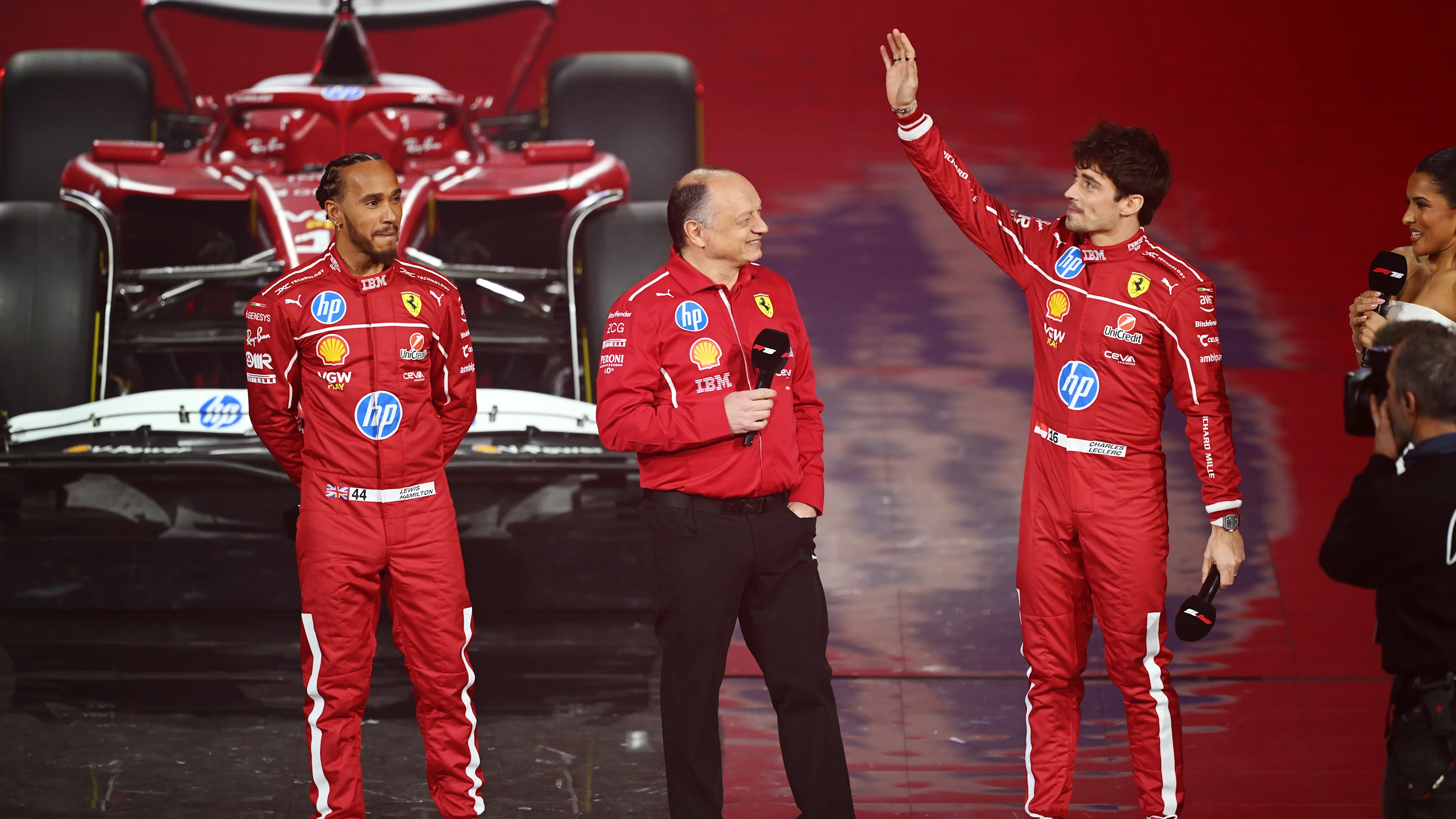LONDON, ENGLAND - FEBRUARY 18: Charles Leclerc of Monaco and Scuderia Ferrari waves to the crowd as
