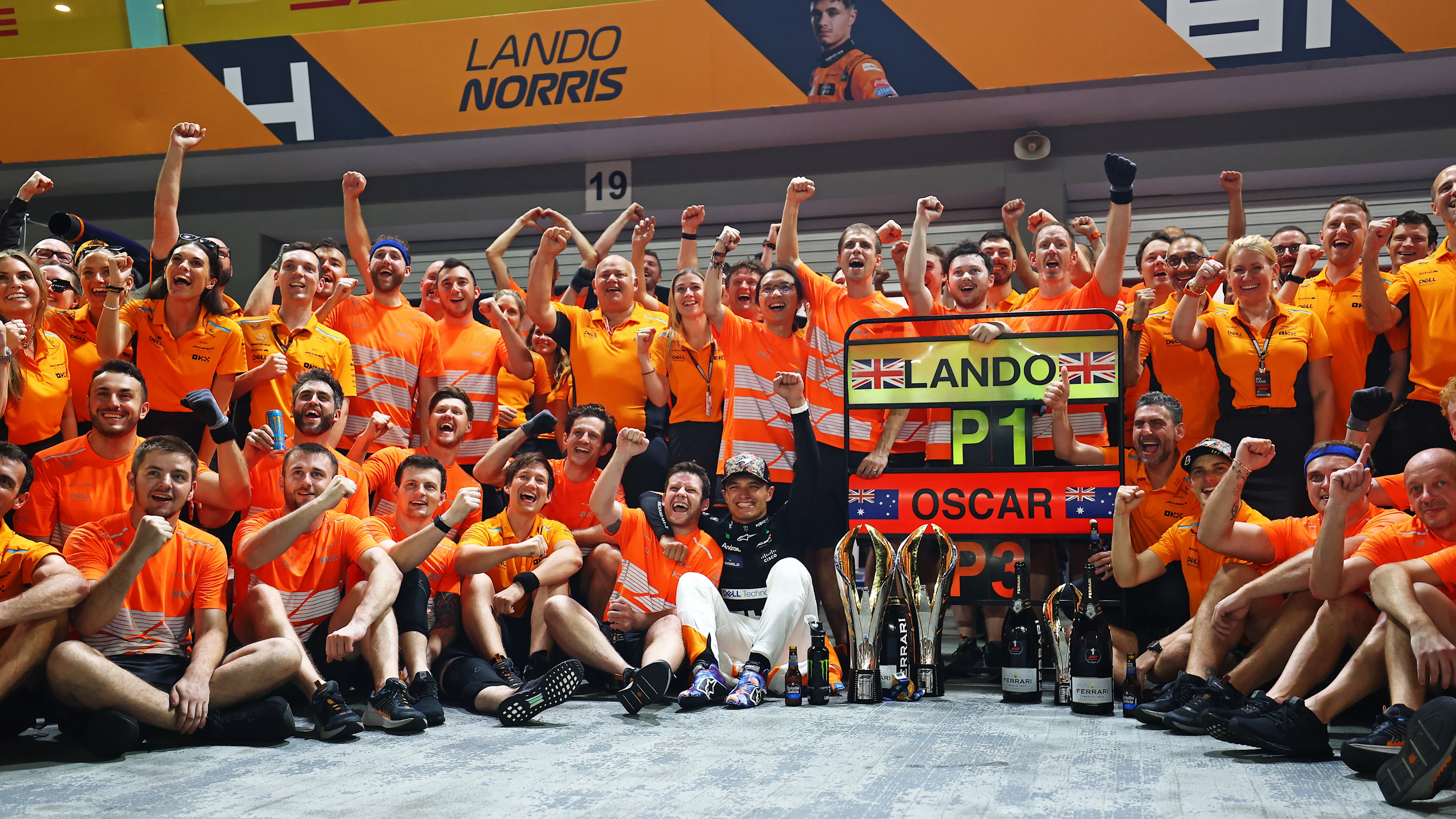 SINGAPORE, SINGAPORE - SEPTEMBER 22: Race winner Lando Norris of Great Britain and McLaren and