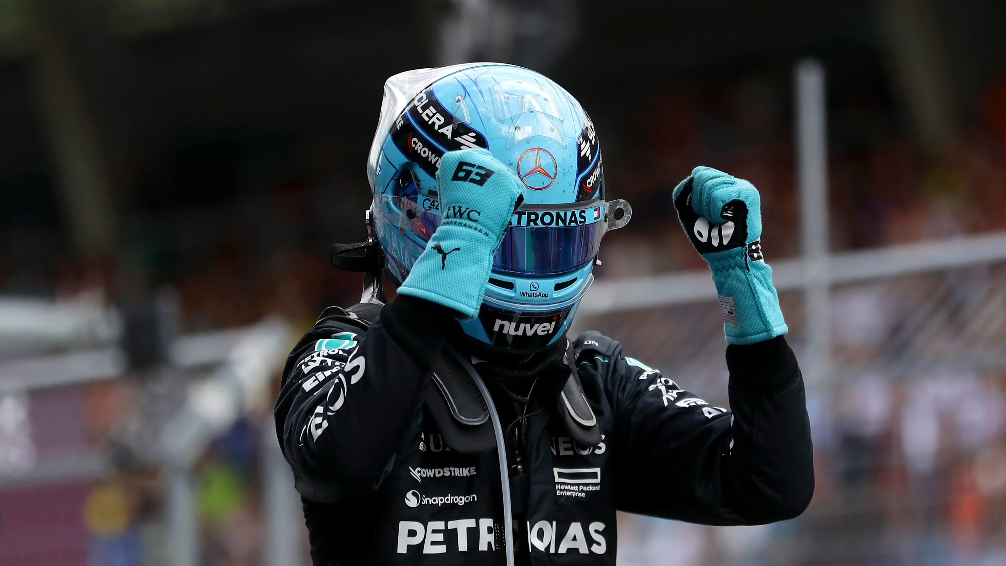 SPIELBERG, AUSTRIA - JUNE 30: Race winner George Russell of Great Britain and Mercedes celebrates