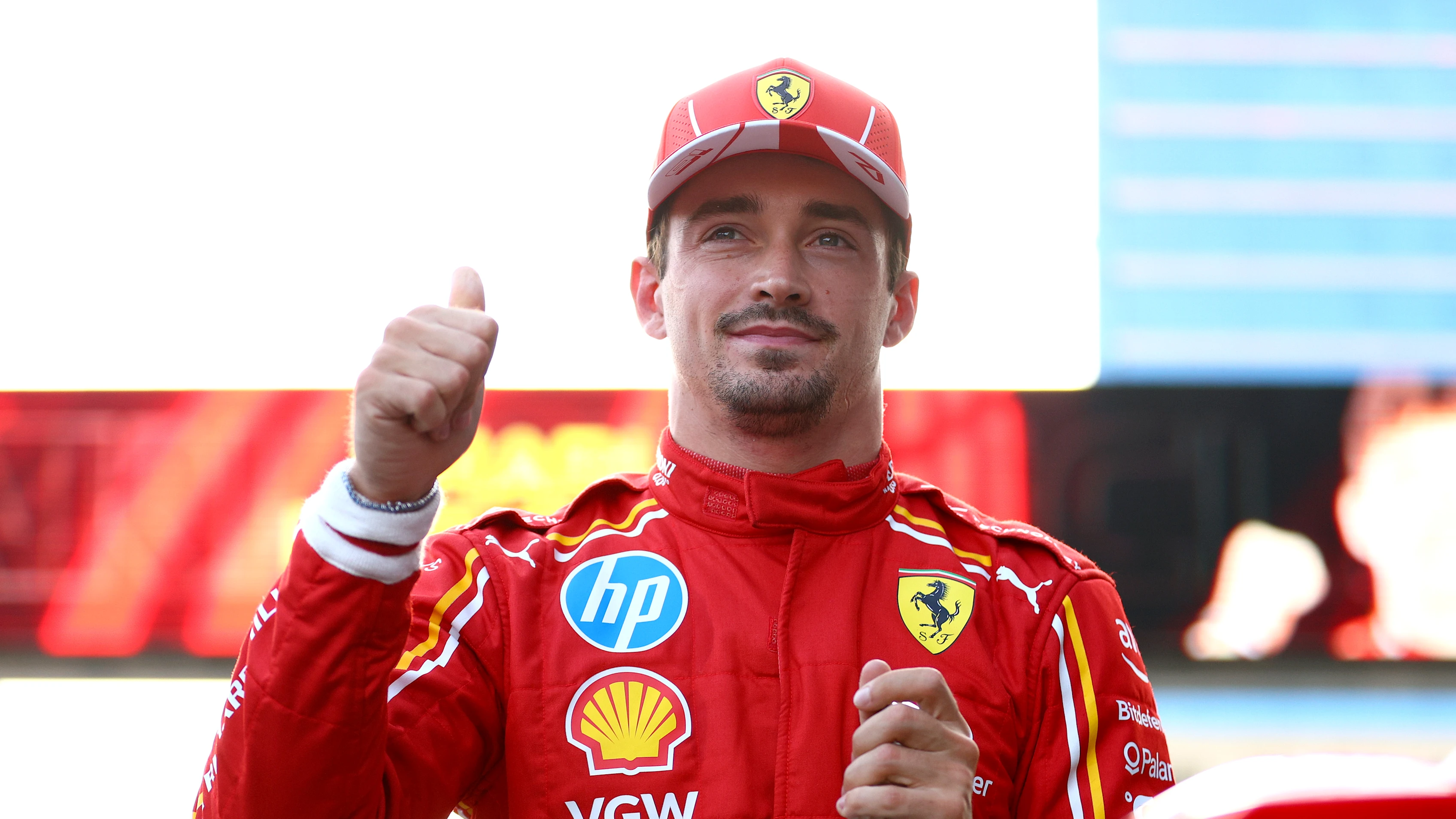 BAKU, AZERBAIJAN - SEPTEMBER 14: Pole position qualifier Charles Leclerc of Monaco and Ferrari