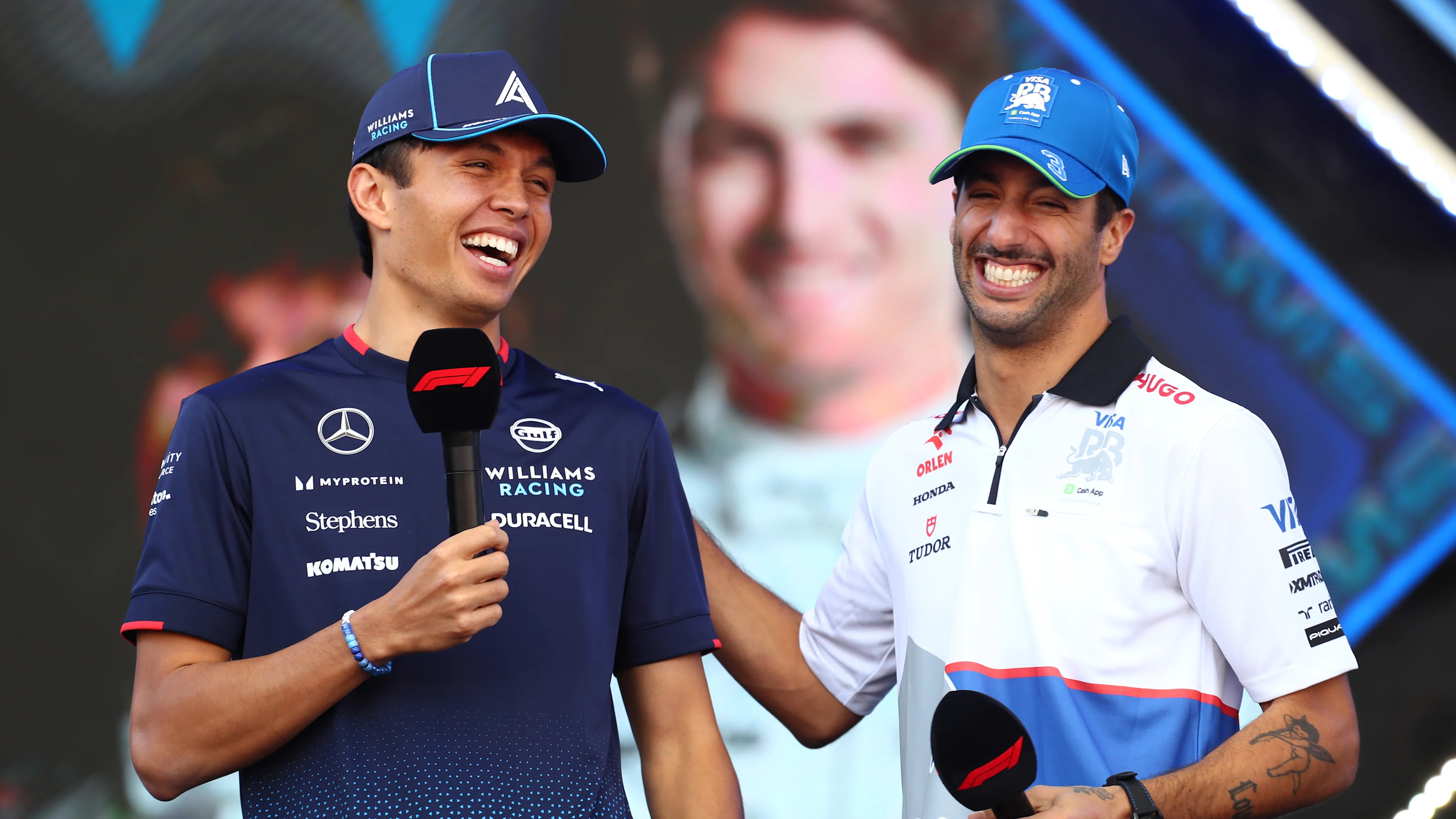 BAHRAIN, BAHRAIN - FEBRUARY 29: Alexander Albon of Thailand and Williams and Daniel Ricciardo of