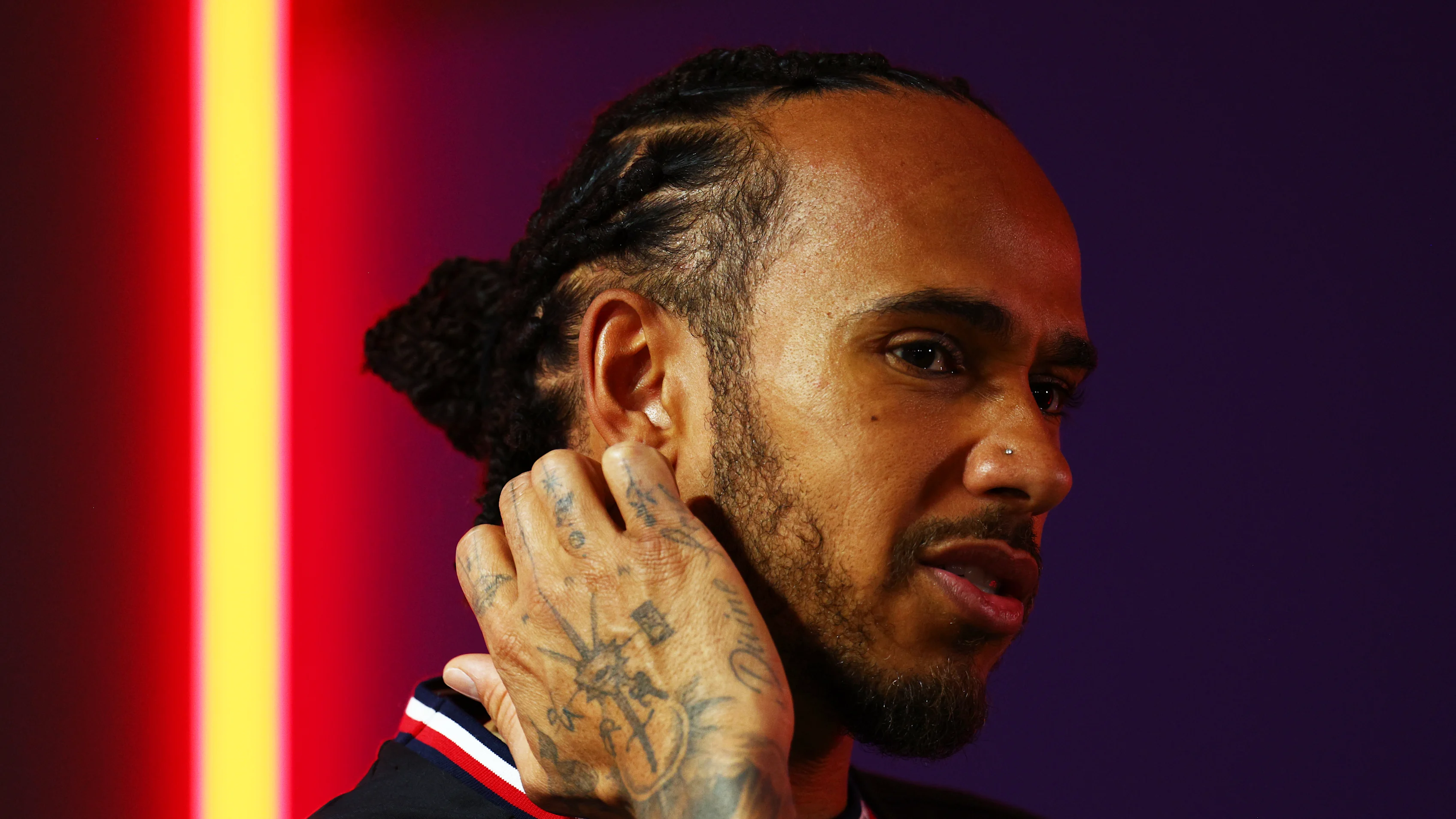 BAHRAIN, BAHRAIN - MARCH 01: 9th placed qualifier Lewis Hamilton of Great Britain and Mercedes