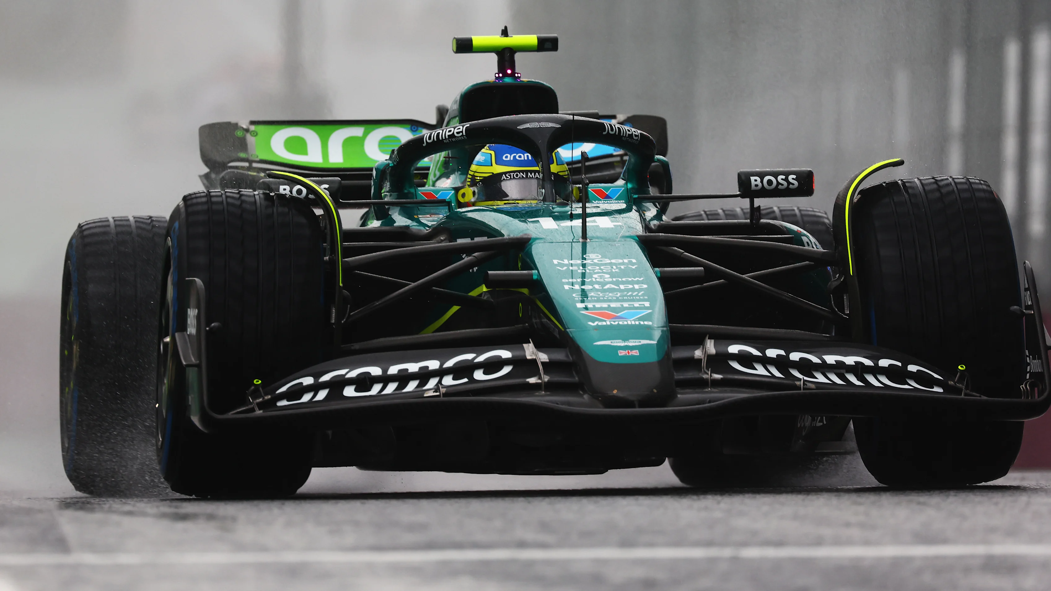 SAO PAULO, BRAZIL - NOVEMBER 03: Fernando Alonso of Spain driving the (14) Aston Martin AMR24