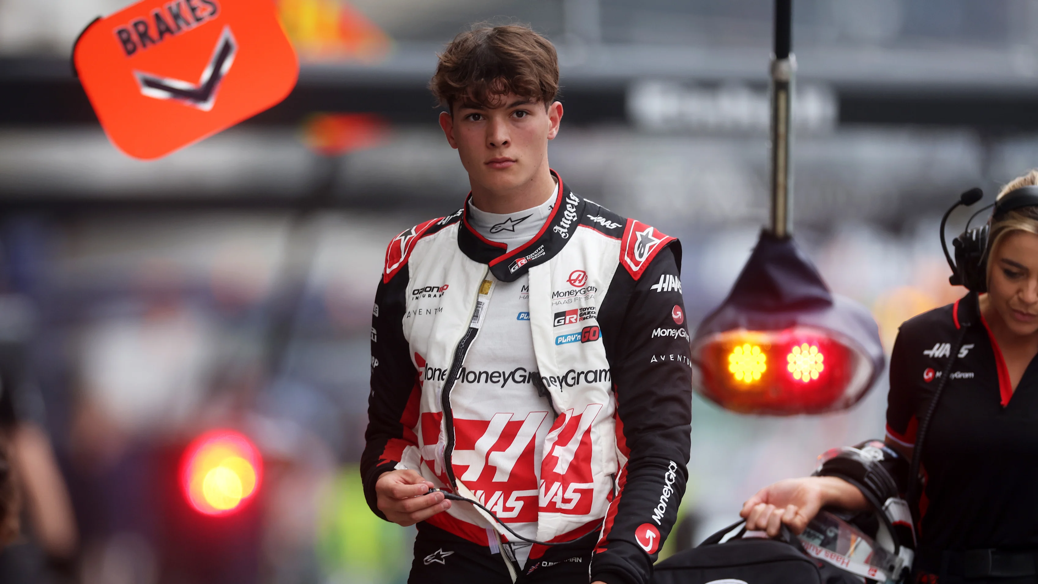 SAO PAULO, BRAZIL - NOVEMBER 03: Oliver Bearman of Great Britain and Haas F1 looks on, on the grid
