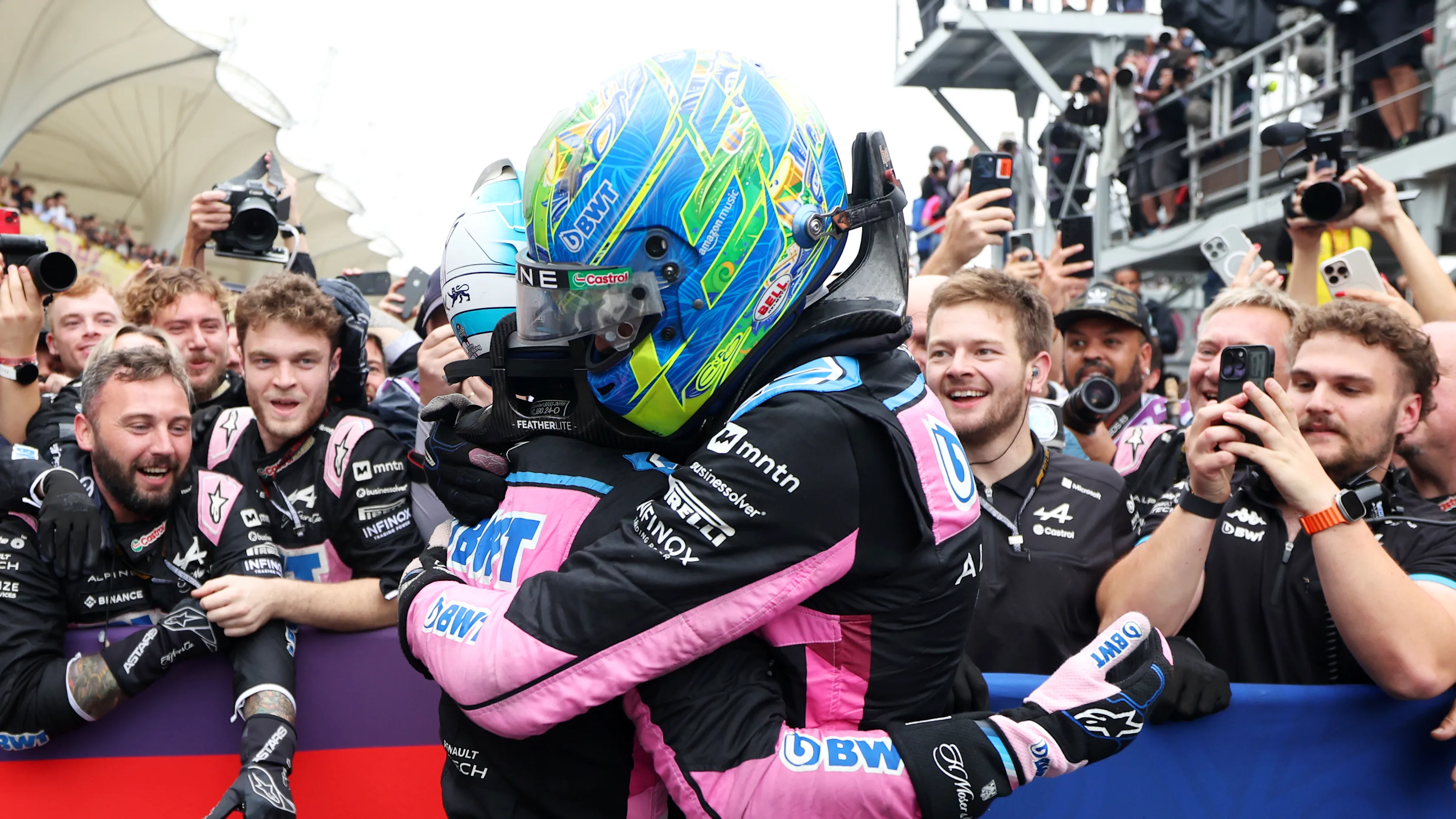 SAO PAULO, BRAZIL - NOVEMBER 03: Second placed Esteban Ocon of France and Alpine F1 and Third