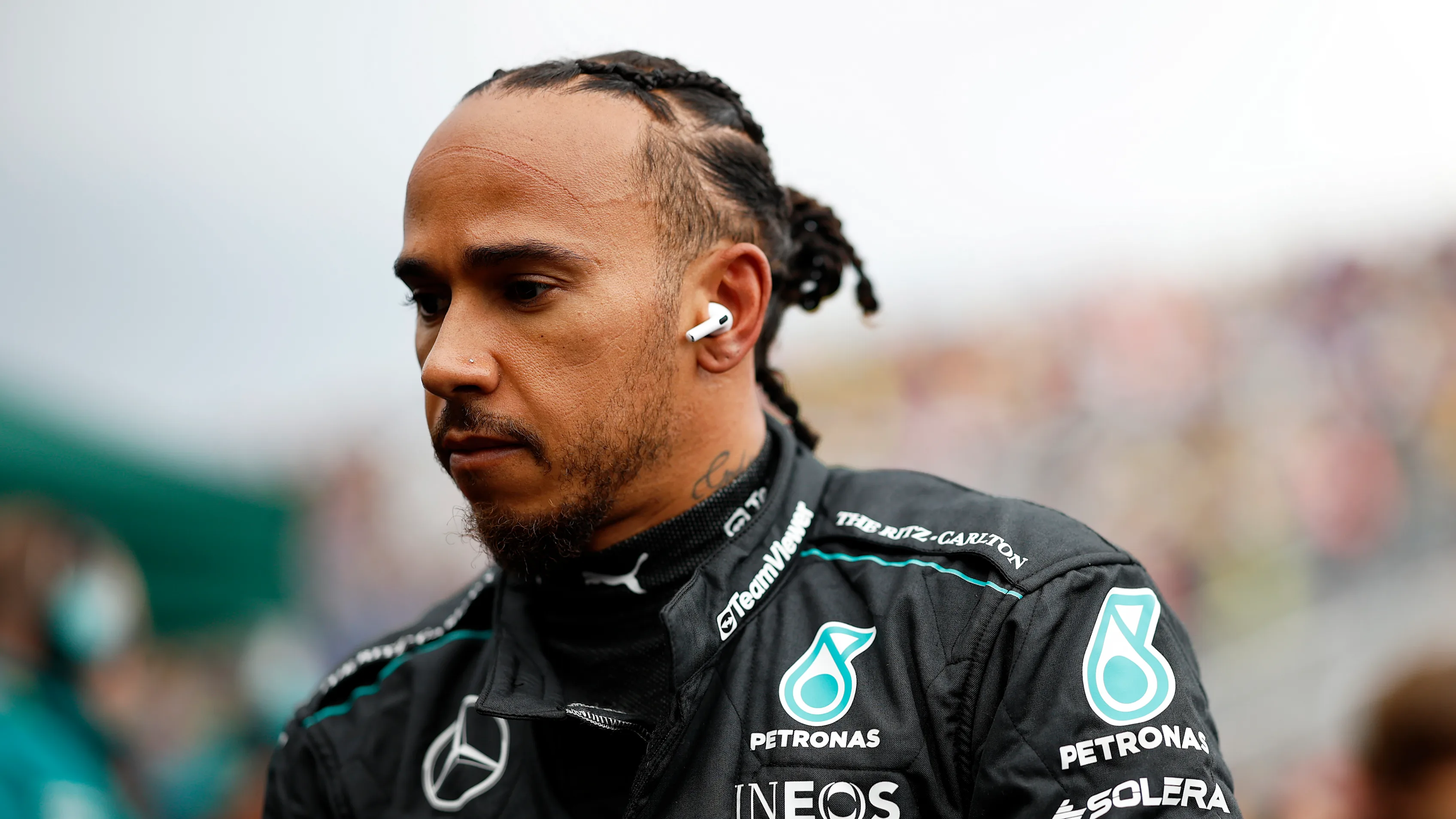 MONTREAL, QUEBEC - JUNE 09: Lewis Hamilton of Great Britain and Mercedes looks on, on the grid