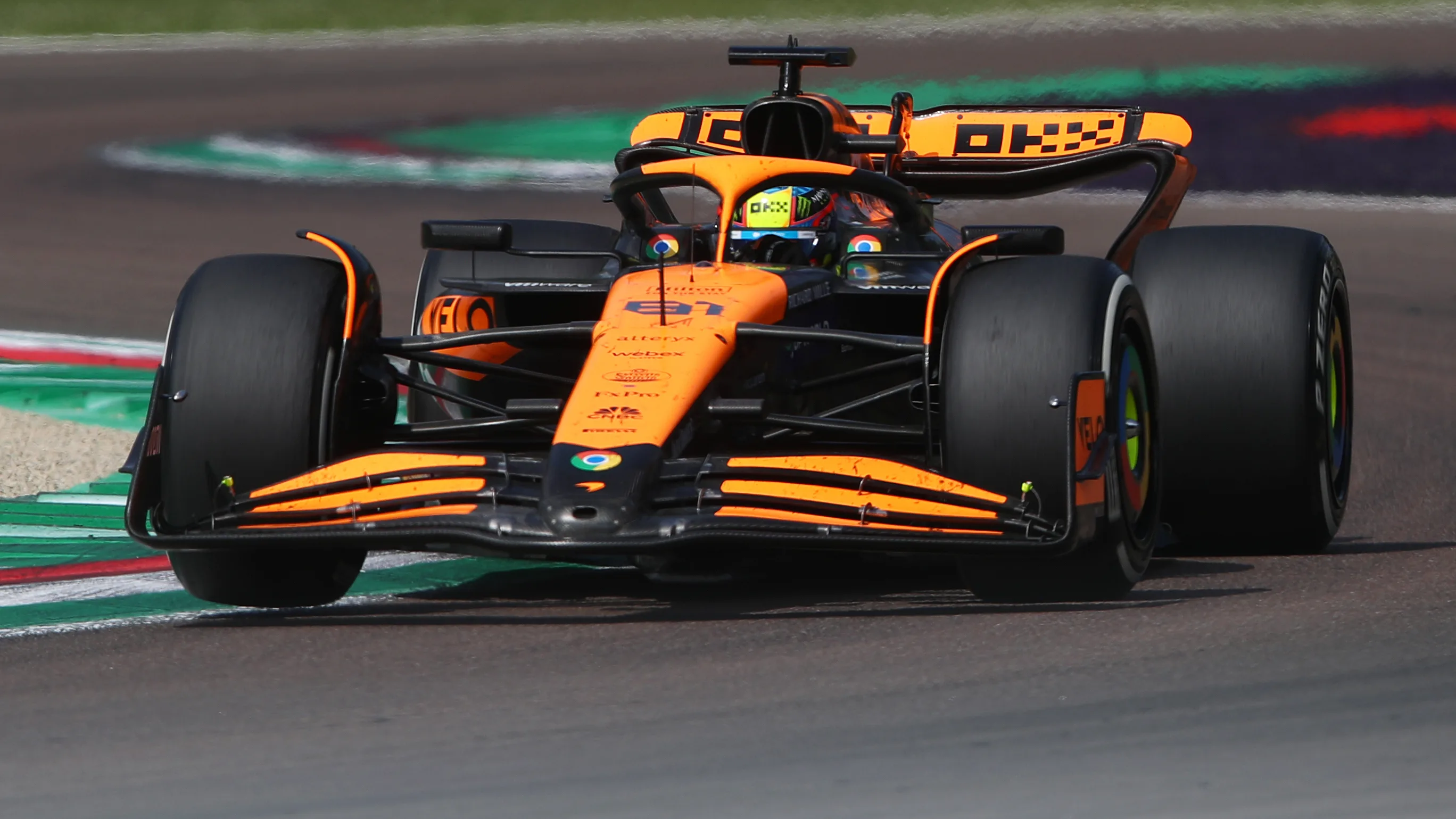 IMOLA, ITALY - MAY 19: Oscar Piastri of Australia driving the (81) McLaren MCL38 Mercedes on track