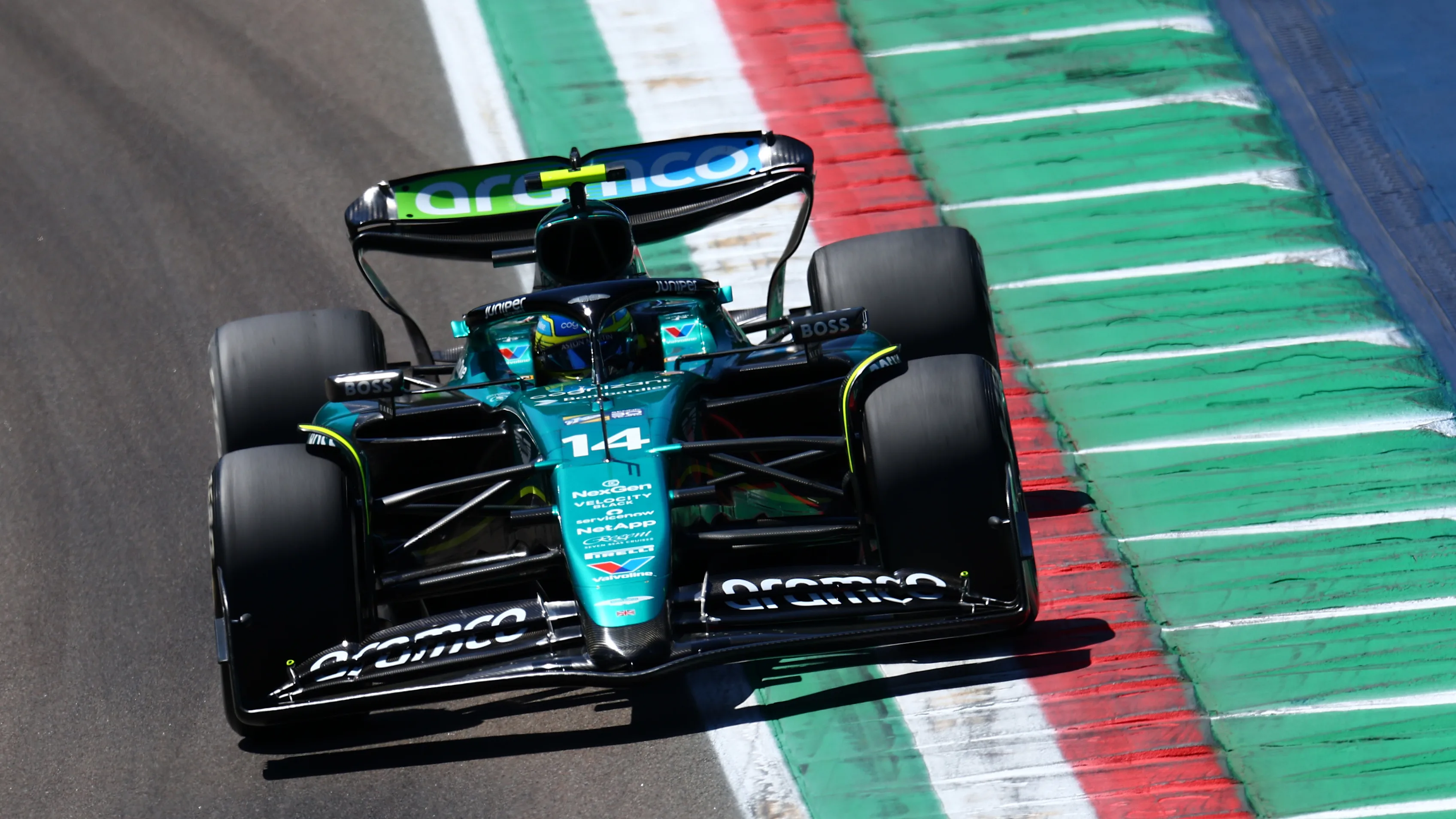 IMOLA, ITALY - MAY 18: Fernando Alonso of Spain driving the (14) Aston Martin AMR24 Mercedes on