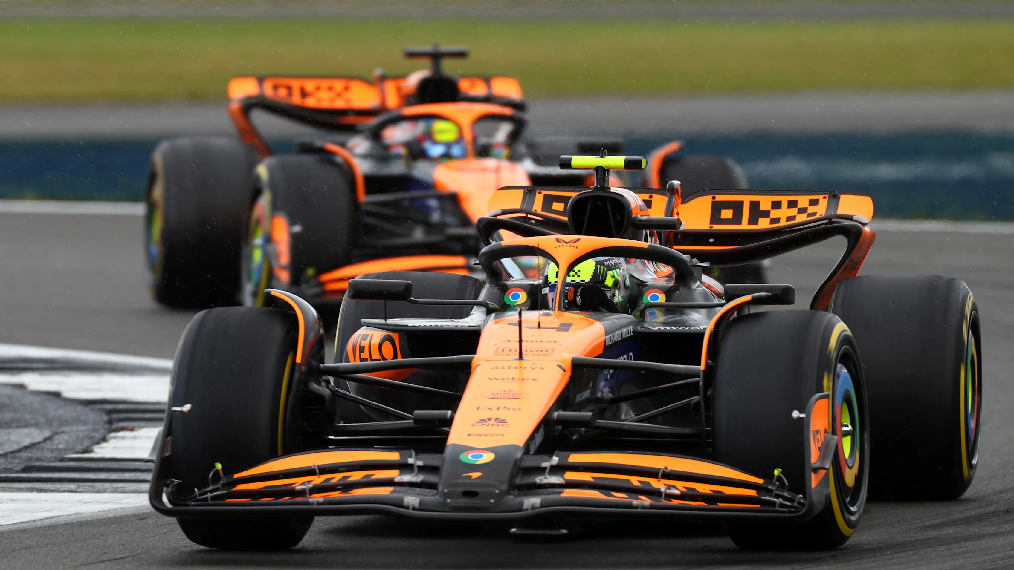 NORTHAMPTON, ENGLAND - JULY 07: Lando Norris of Great Britain driving the (4) McLaren MCL38