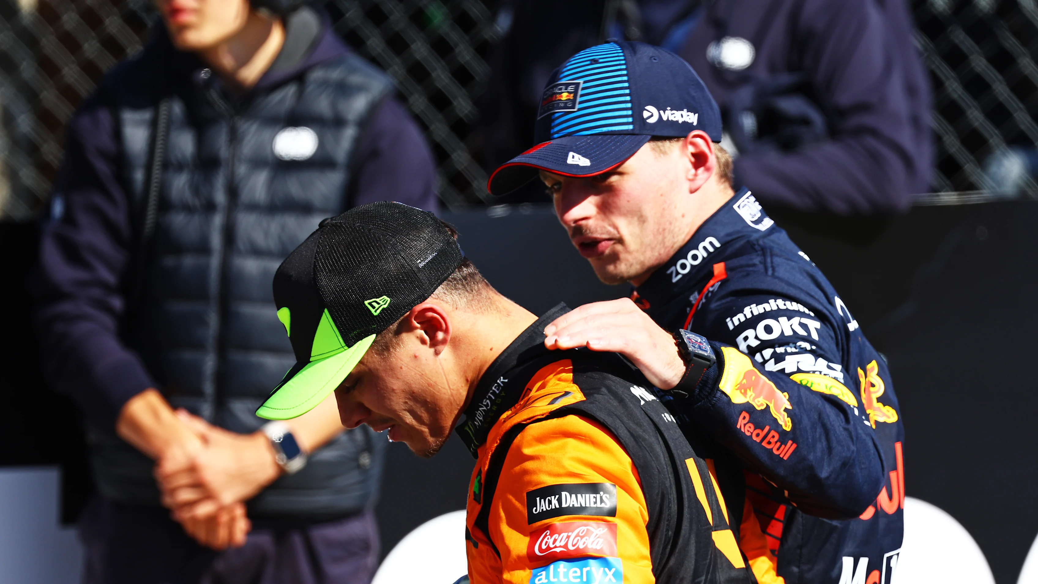 NORTHAMPTON, ENGLAND - JULY 07: Second placed Max Verstappen of the Netherlands and Oracle Red Bull