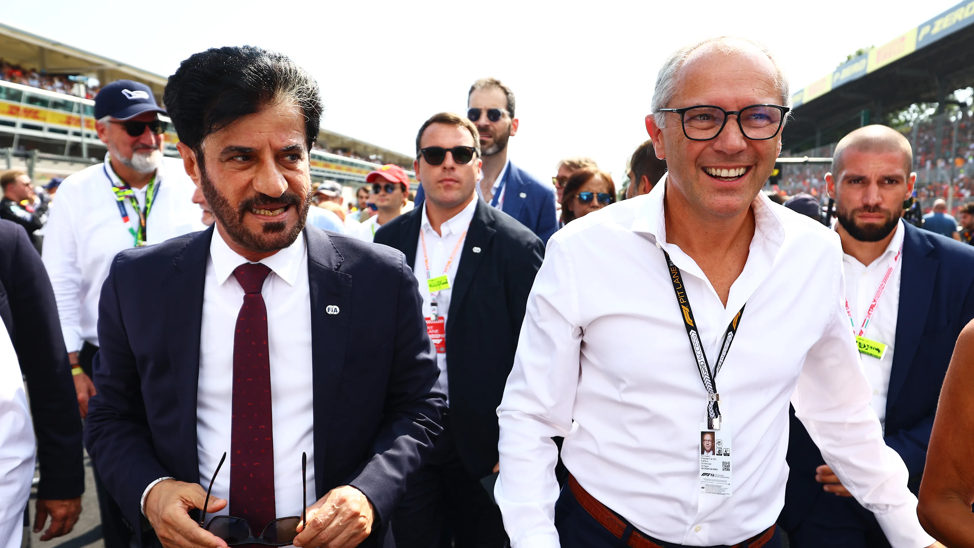 MONZA, ITALY - SEPTEMBER 01: Mohammed ben Sulayem, FIA President, and Stefano Domenicali, CEO of