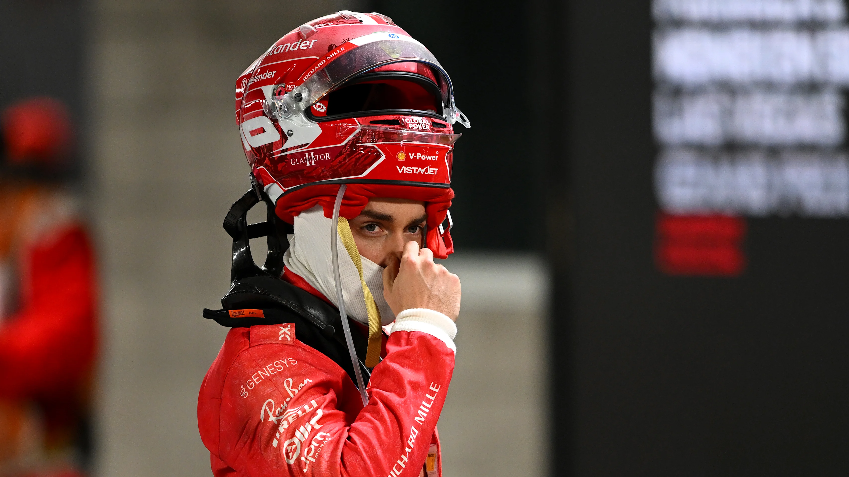 LAS VEGAS, NEVADA - NOVEMBER 23: Fourth placed Charles Leclerc of Monaco and Ferrari talks to the
