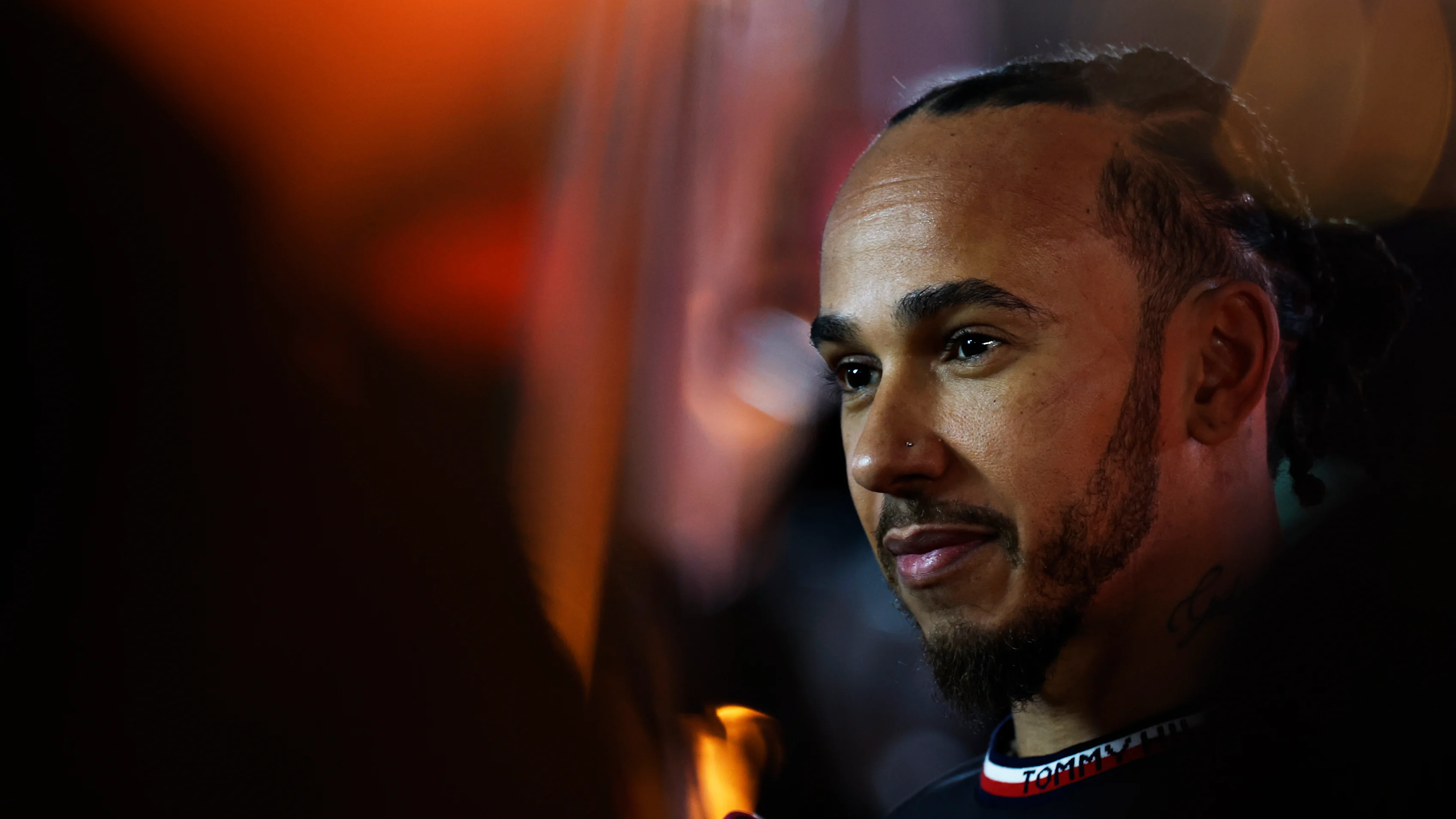 LAS VEGAS, NEVADA - NOVEMBER 21: Lewis Hamilton of Great Britain and Mercedes looks on in the Paddock after practice ahead of the F1 Grand Prix of Las Vegas at Las Vegas Strip Circuit on November 21, 2024 in Las Vegas, Nevada.