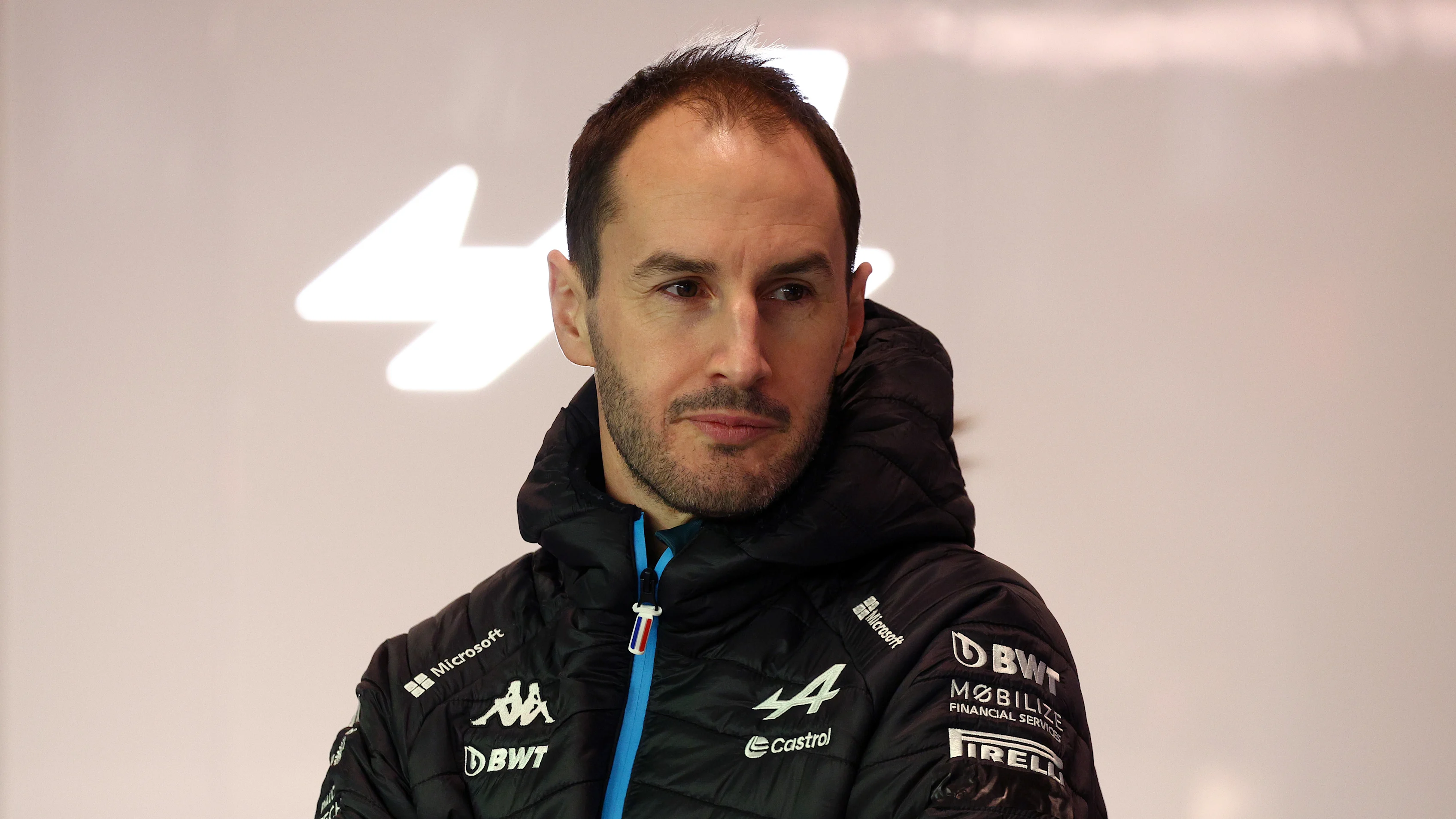 LAS VEGAS, NEVADA - NOVEMBER 21: Oliver Oakes, Team Principal of Alpine F1 looks on in the garage
