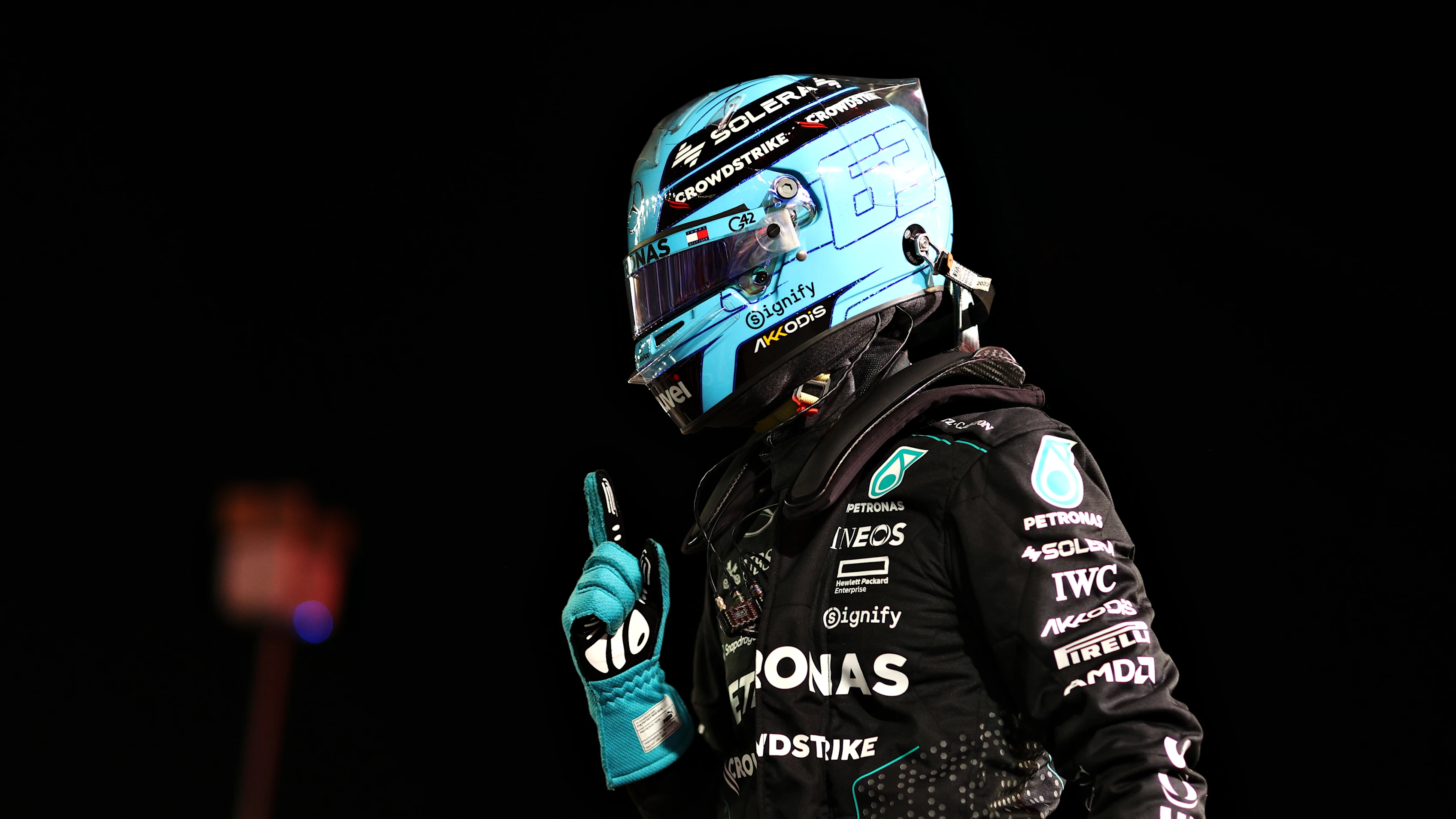 LAS VEGAS, NEVADA - NOVEMBER 22: Pole position qualifier George Russell of Great Britain and