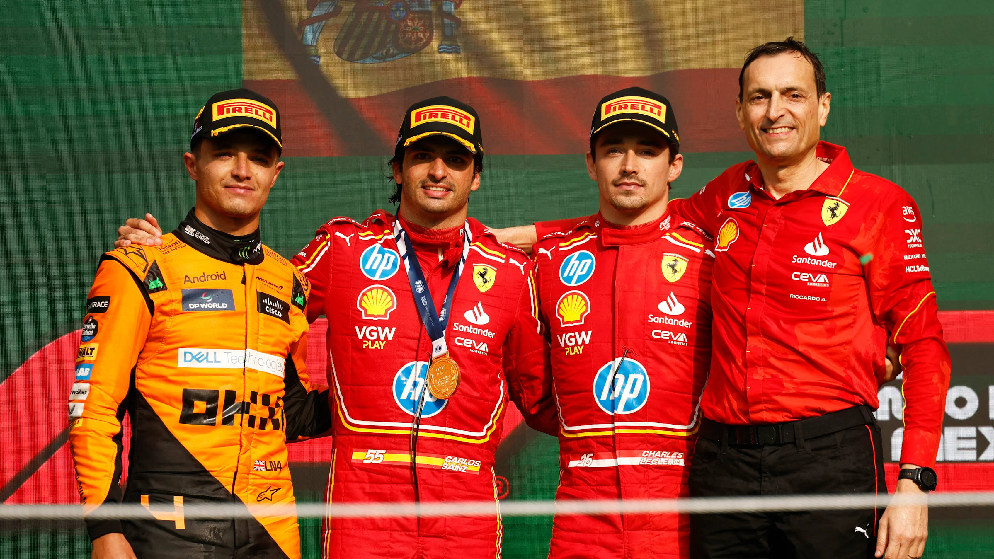 MEXICO CITY, MEXICO - OCTOBER 27: Race winner Carlos Sainz of Spain and Ferrari, Second placed