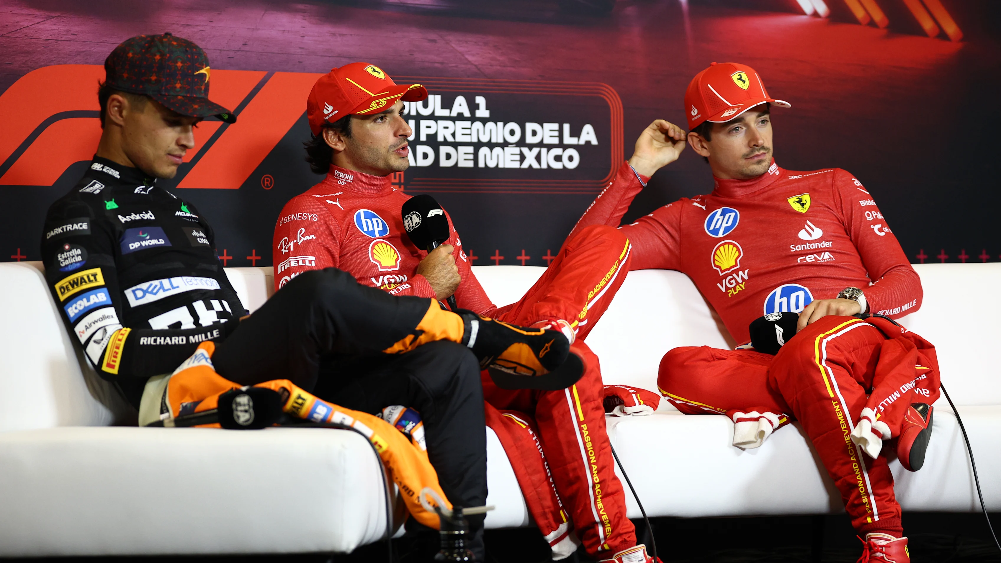 MEXICO CITY, MEXICO - OCTOBER 27: Race winner Carlos Sainz of Spain and Ferrari, Second placed
