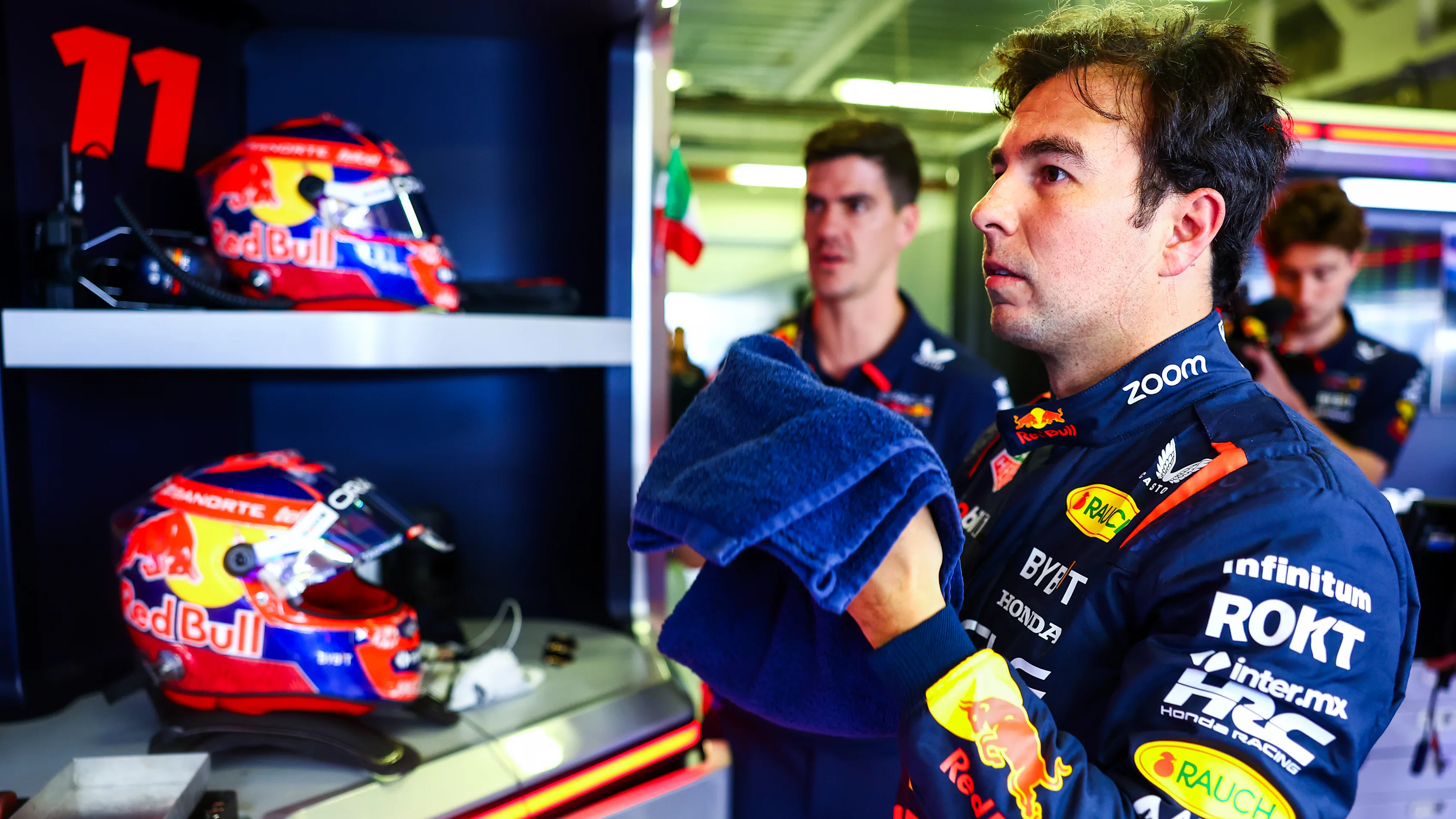 MEXICO CITY, MEXICO - OCTOBER 25: Sergio Perez of Mexico and Oracle Red Bull Racing looks on in the