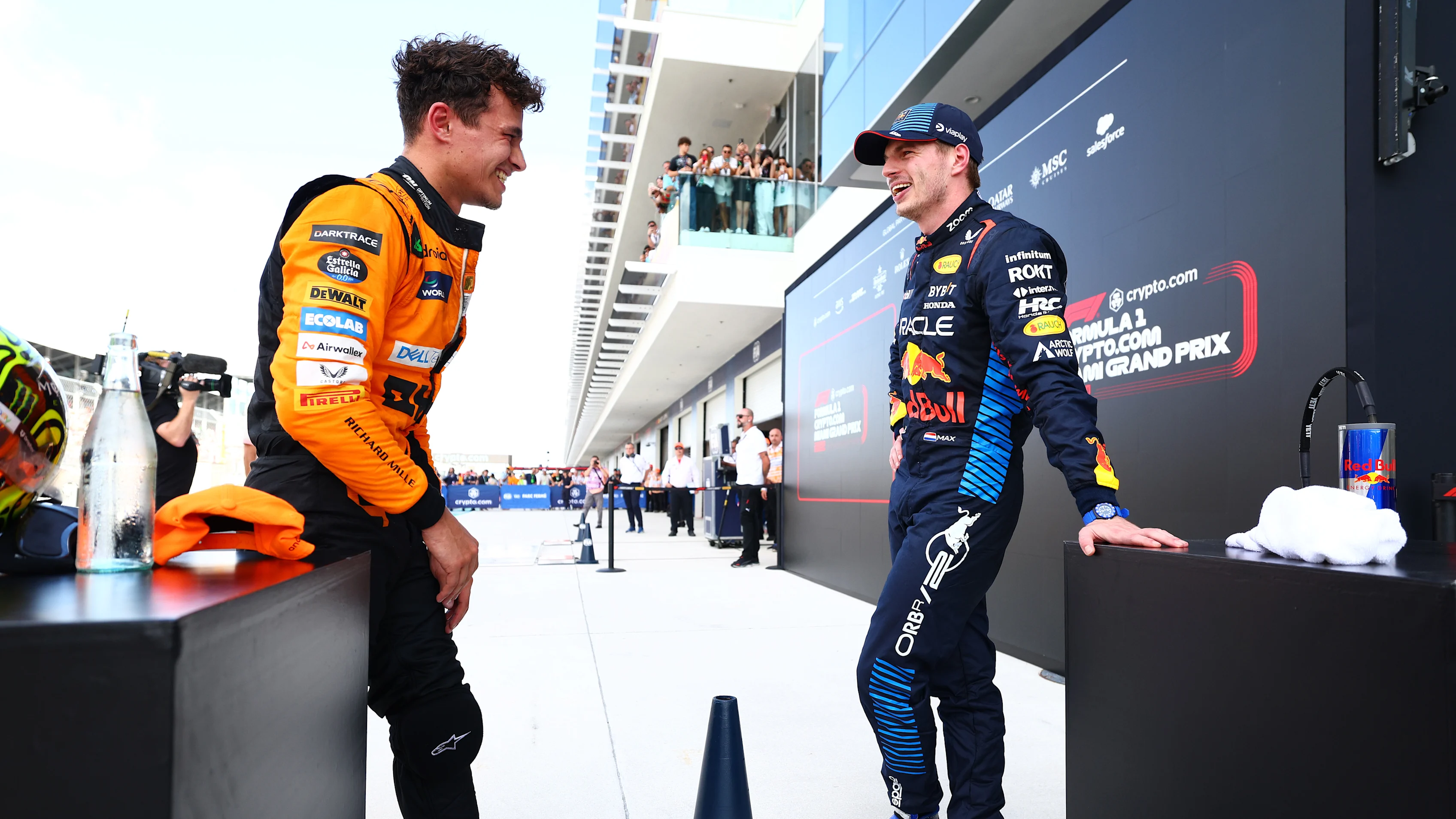 MIAMI, FLORIDA - MAY 05: Race winner Lando Norris of Great Britain and McLaren and Second placed