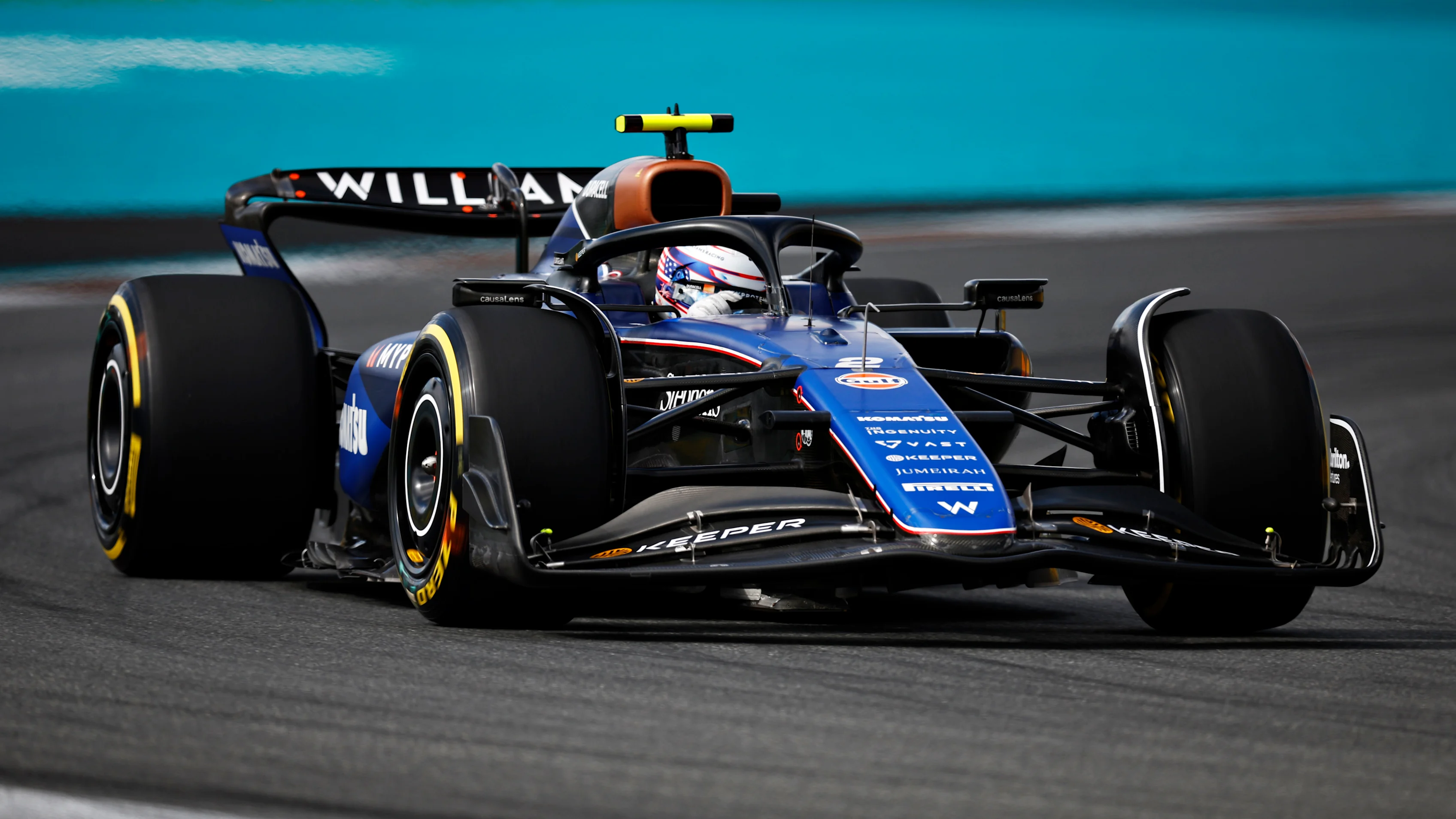 MIAMI, FLORIDA - MAY 03: Logan Sargeant of United States driving the (2) Williams FW46 Mercedes on