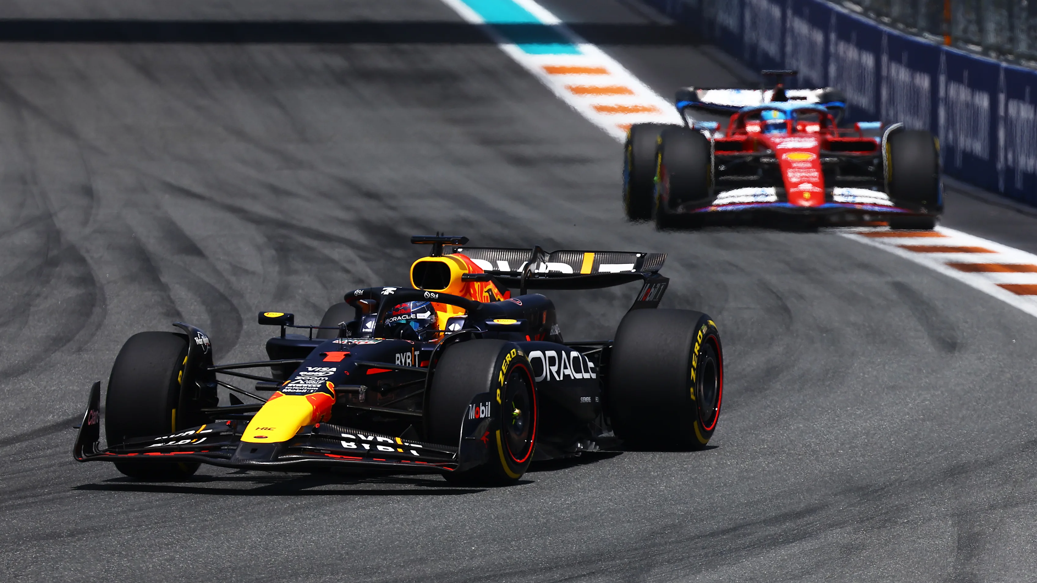 MIAMI, FLORIDA - MAY 04: Max Verstappen of the Netherlands driving the (1) Oracle Red Bull Racing