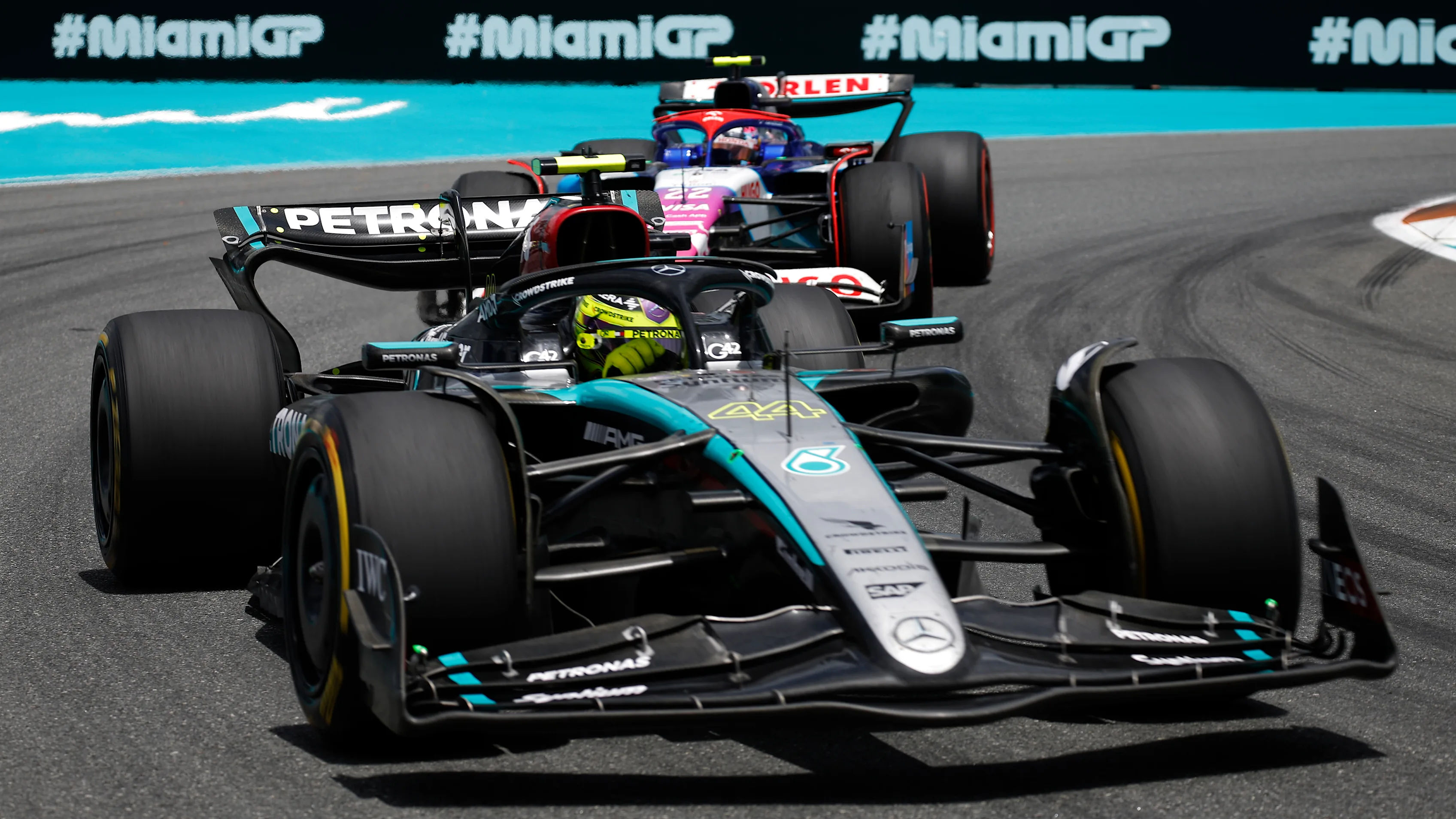 MIAMI, FLORIDA - MAY 04: Lewis Hamilton of Great Britain driving the (44) Mercedes AMG Petronas F1