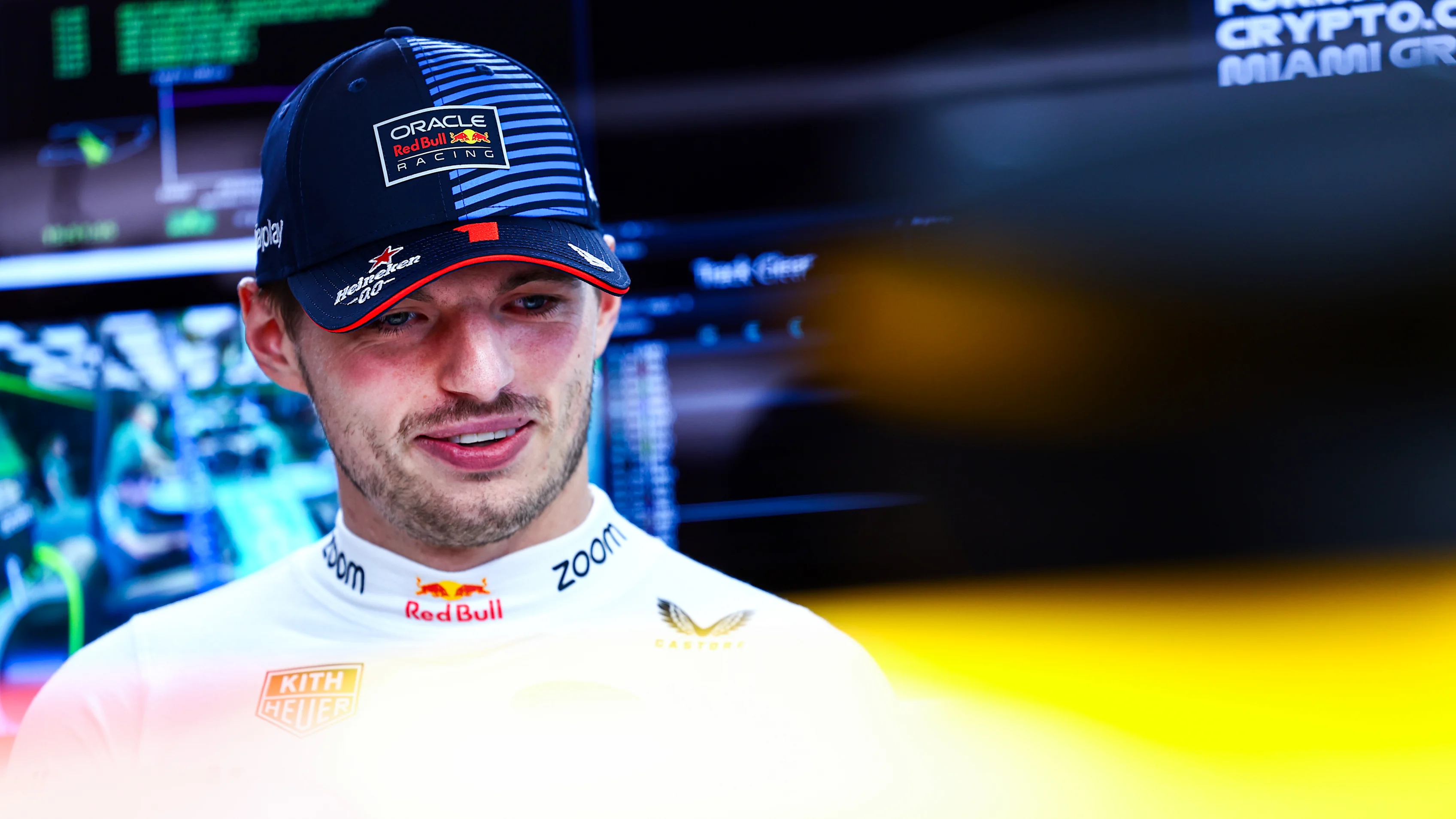 MIAMI, FLORIDA - MAY 04: Max Verstappen of the Netherlands and Oracle Red Bull Racing looks on in