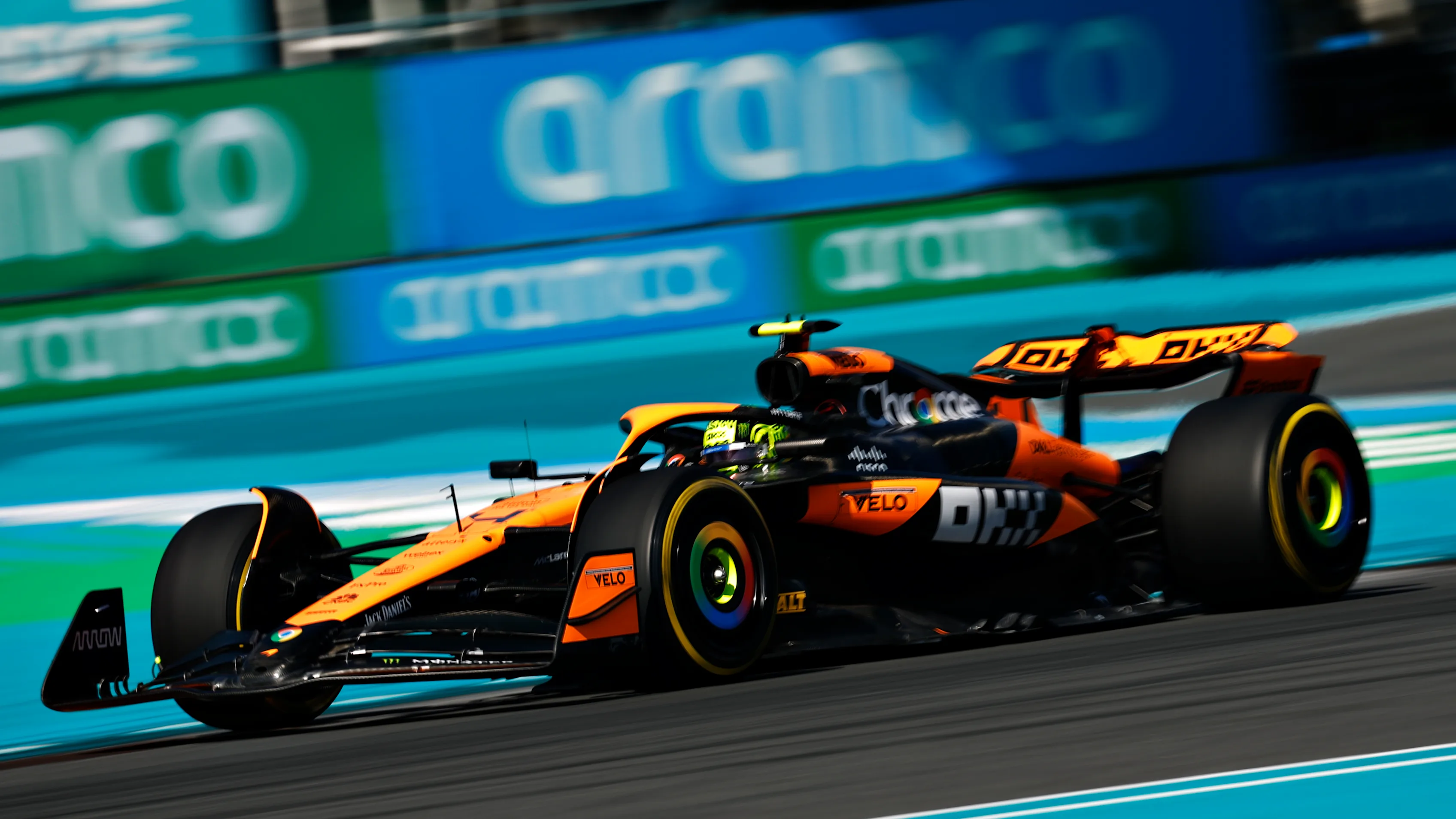 MIAMI, FLORIDA - MAY 04: Lando Norris of Great Britain driving the (4) McLaren MCL38 Mercedes on