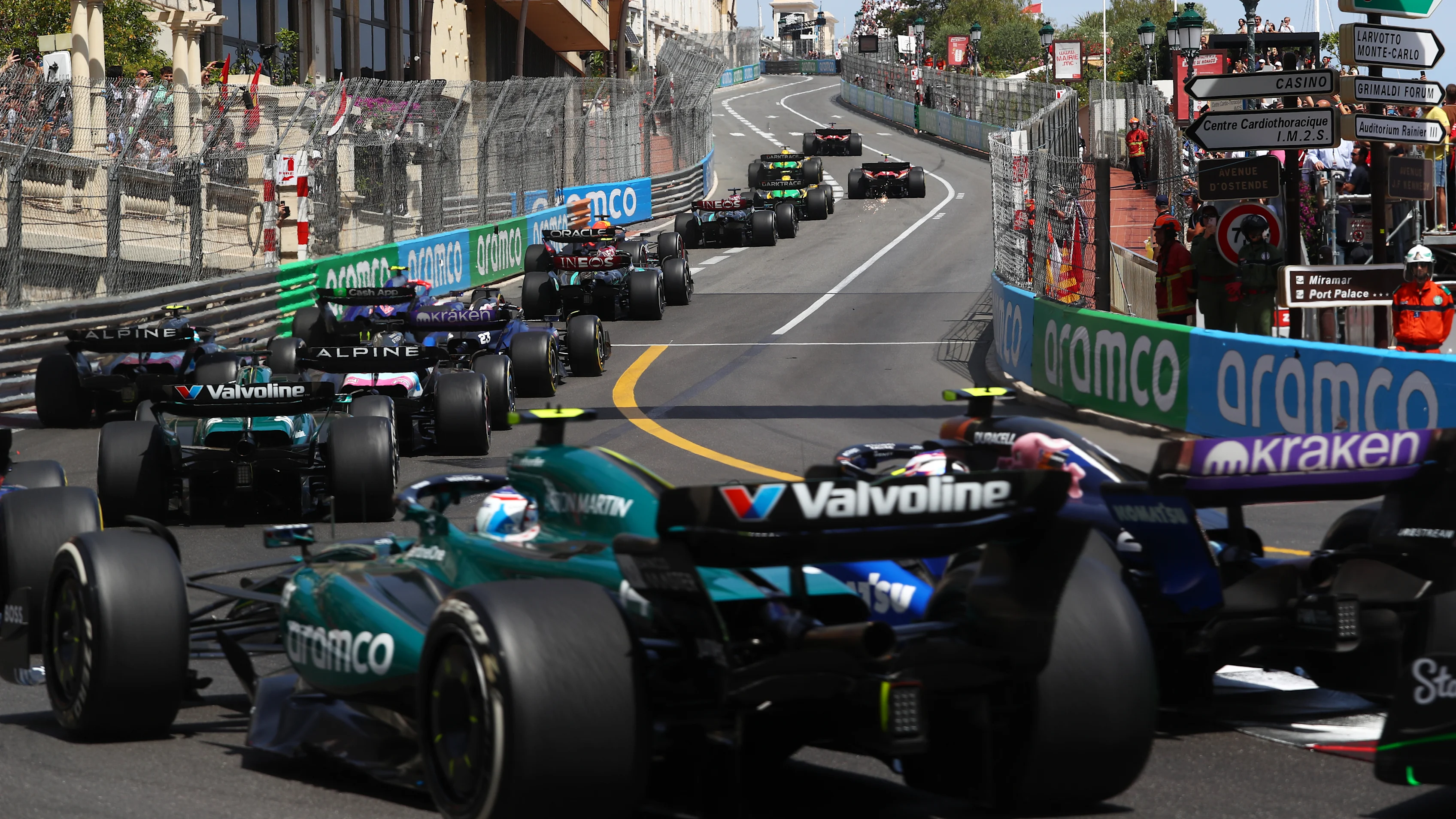 MONTE-CARLO, MONACO - MAY 26: A rear view at the start during the F1 Grand Prix of Monaco at