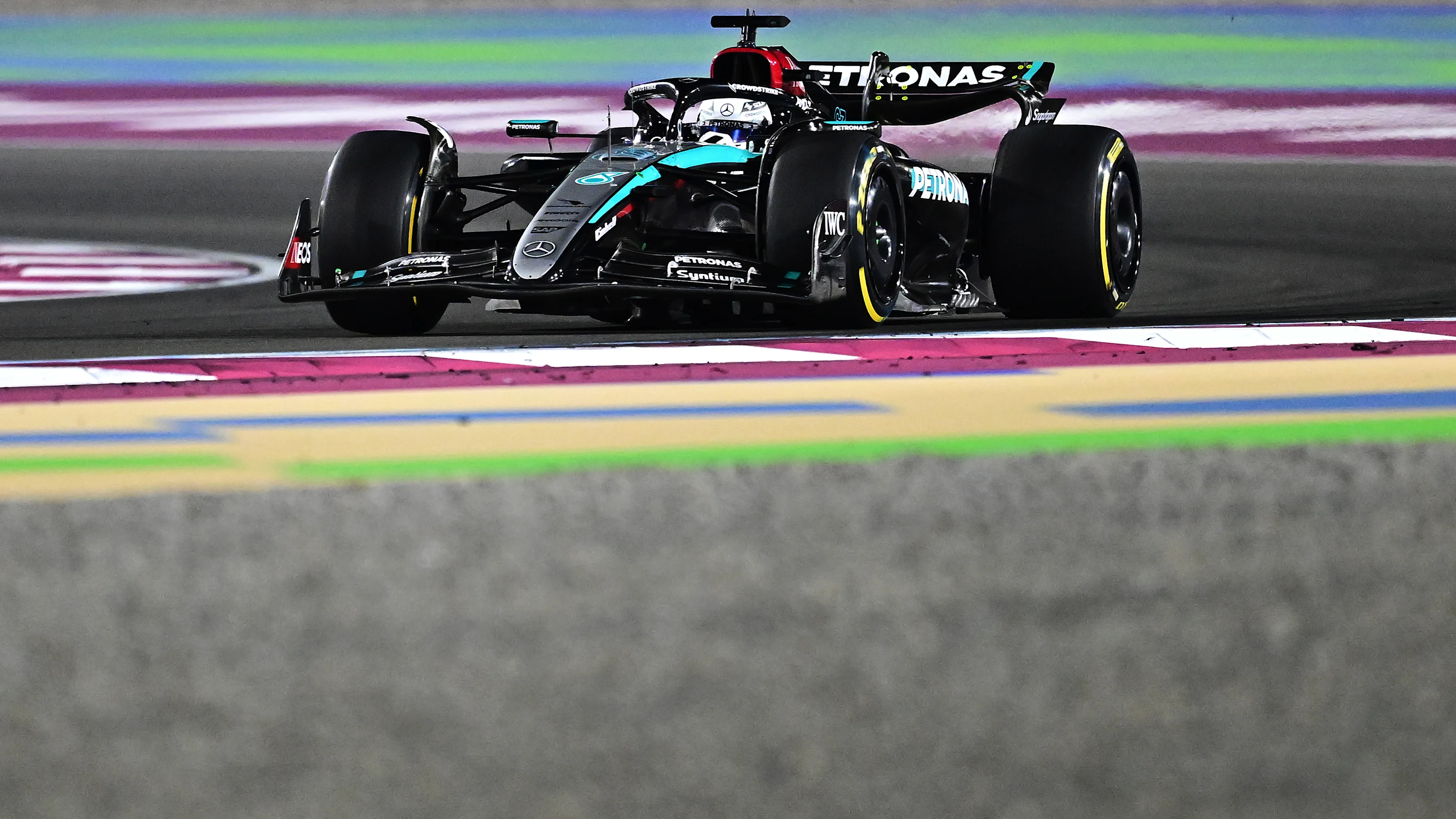 LUSAIL CITY, QATAR - DECEMBER 01: George Russell of Great Britain driving the (63) Mercedes AMG