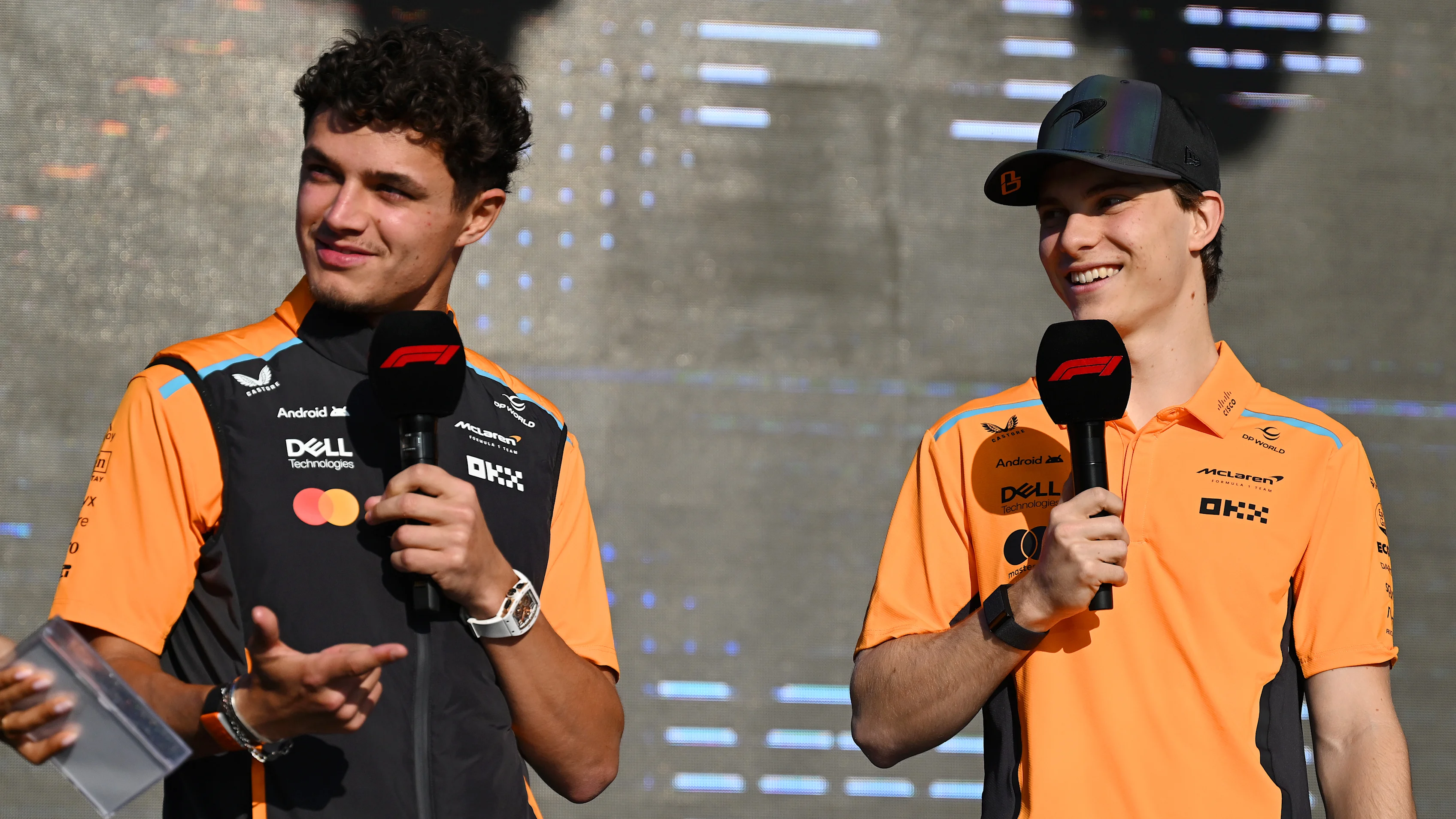 LUSAIL CITY, QATAR - NOVEMBER 29: Lando Norris of Great Britain and McLaren and Oscar Piastri of