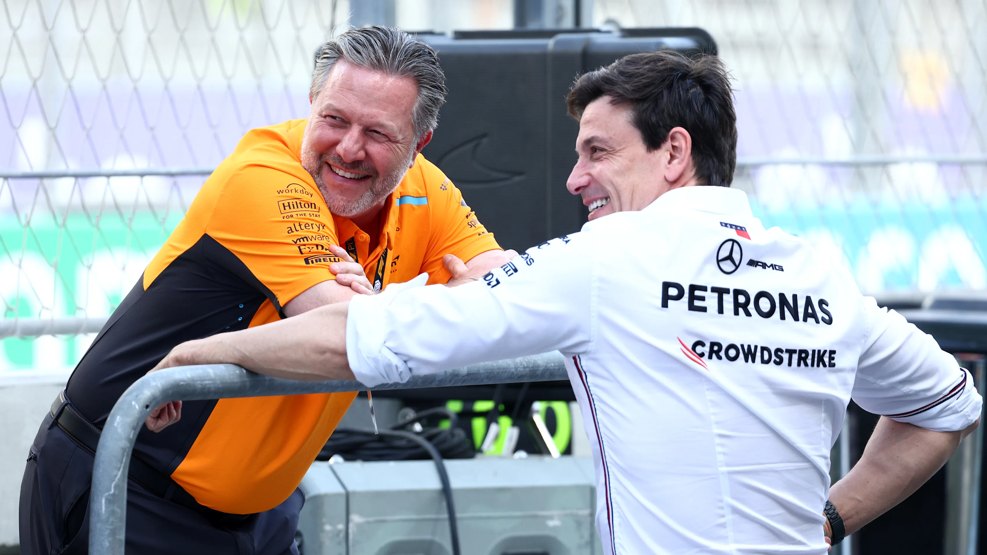 JEDDAH, SAUDI ARABIA - MARCH 08: McLaren Chief Executive Officer Zak Brown and Mercedes GP