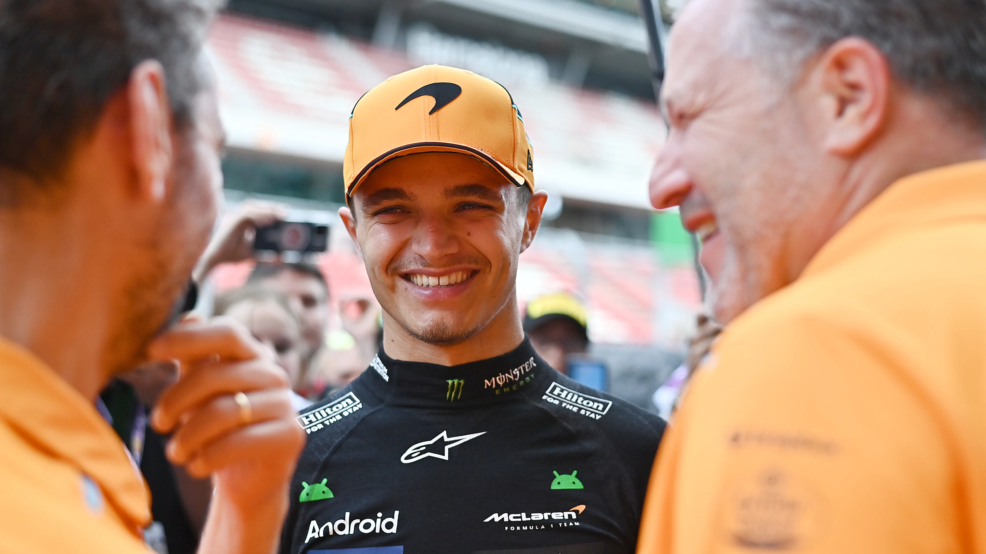 BARCELONA, SPAIN - JUNE 23: Second placed Lando Norris of Great Britain and McLaren talks with