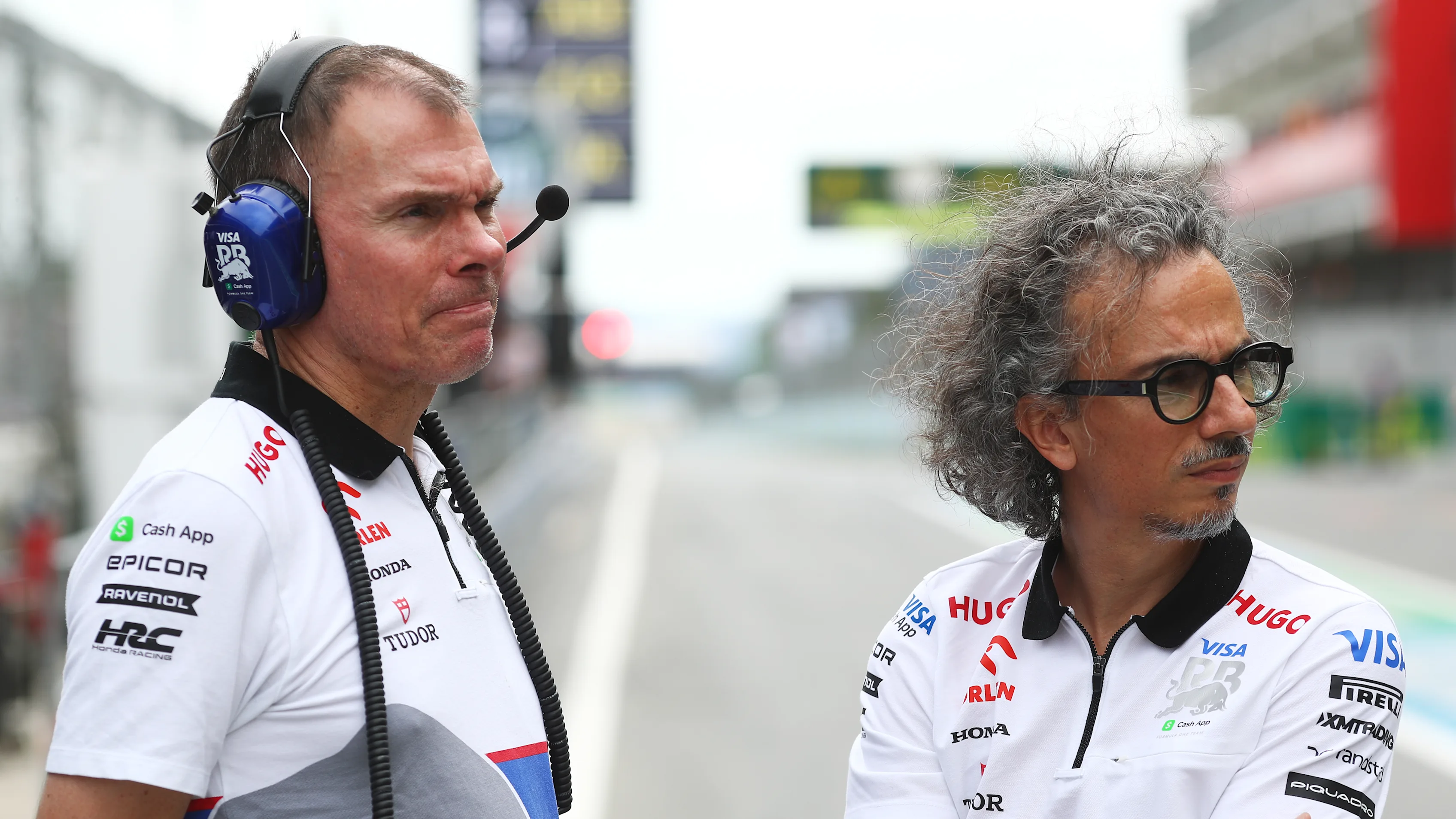 BARCELONA, SPAIN - JUNE 22: Alan Permane, Racing Director at Visa Cash App RB and Laurent Mekies,